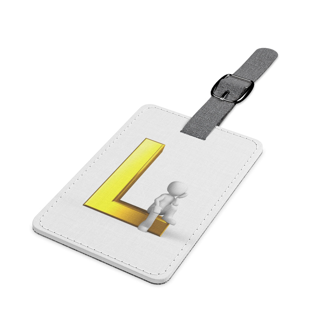 Yellow Letter L with Little Figure Luggage Tag | Monogram Initial Travel Tag