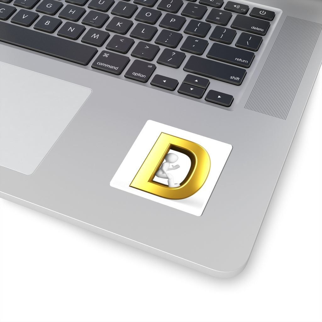 Gold Letter D with Sitting Figure Sticker | Kiss-Cut Sticker