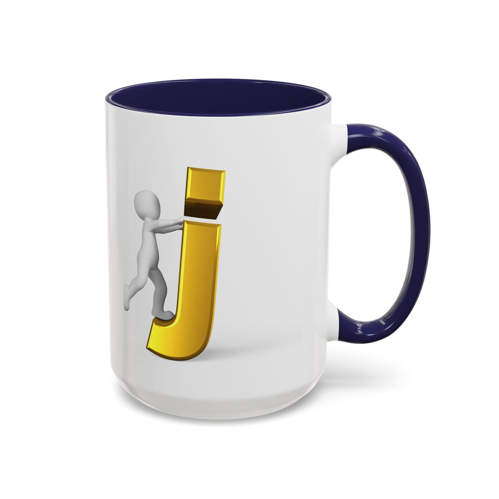 Tasse avec figurine 3D bâton poussant la lettre J dorée | Tasse à café