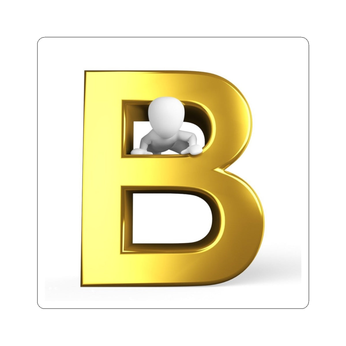 Autocollant monogramme lettre B 3D dorée avec figurine découpée à la forme