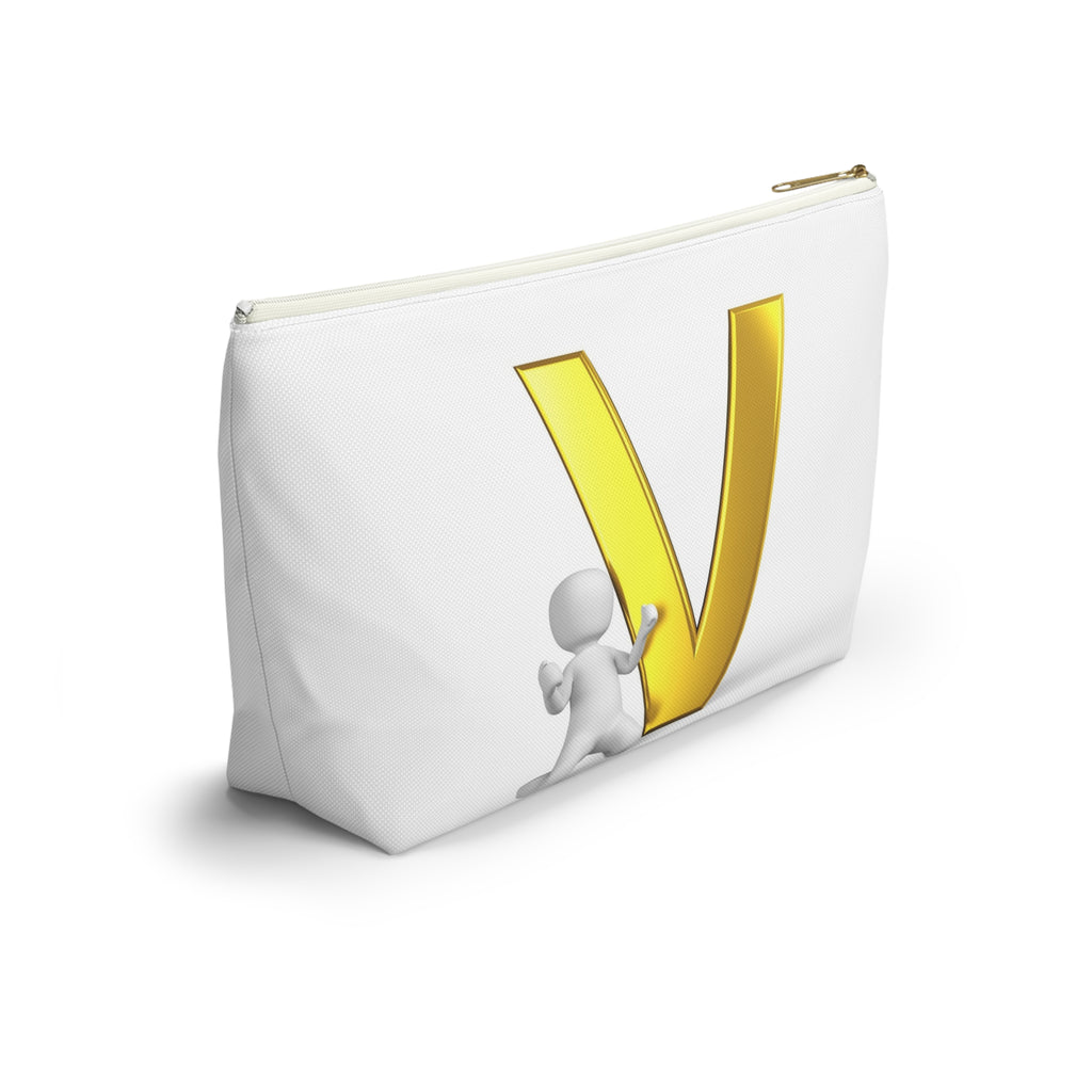 Gold Letter V Monogram Accessory Pouch | Initial V Makeup Bag