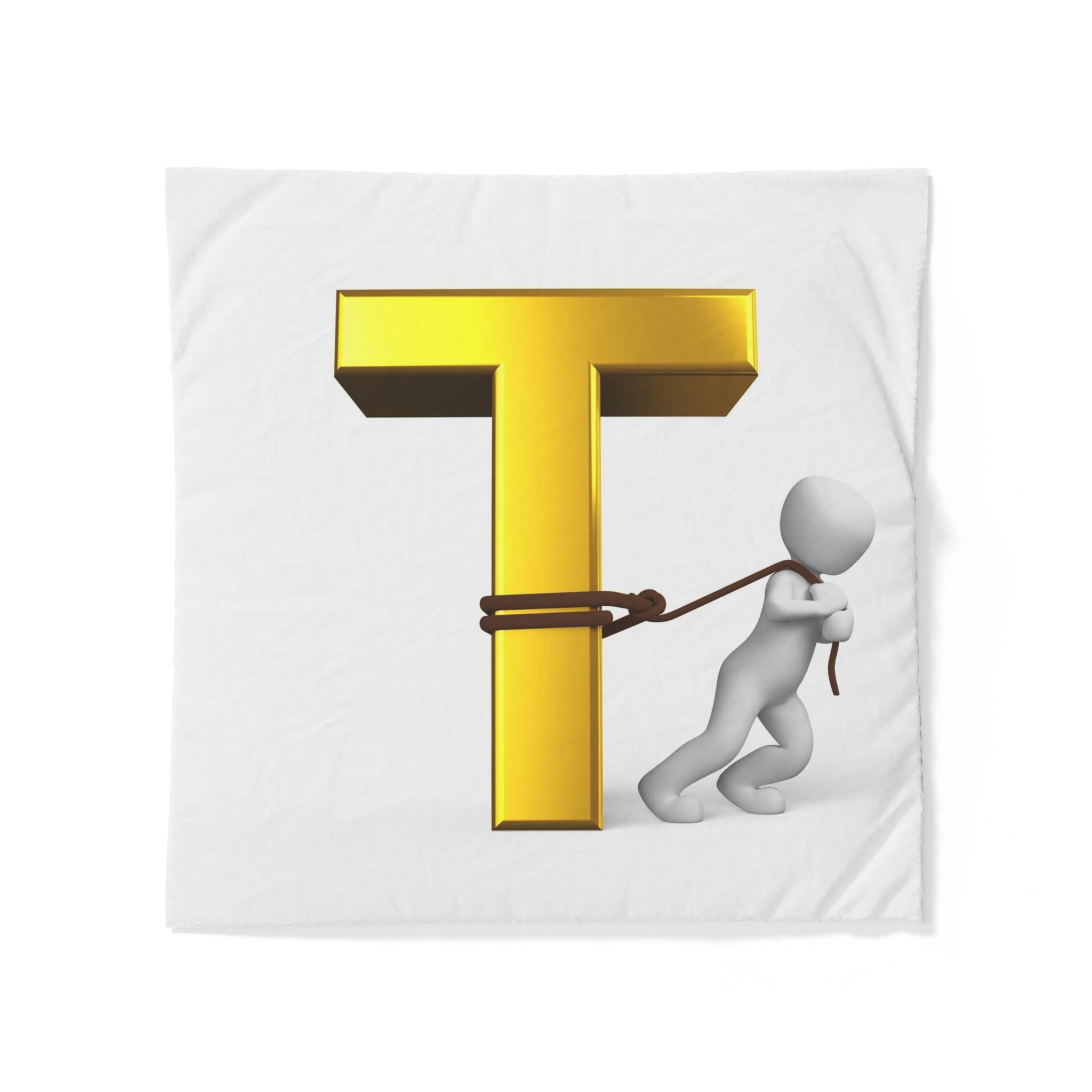 Gold Letter T with Figurine Duvet Cover | Alphabet Initial T Bedding