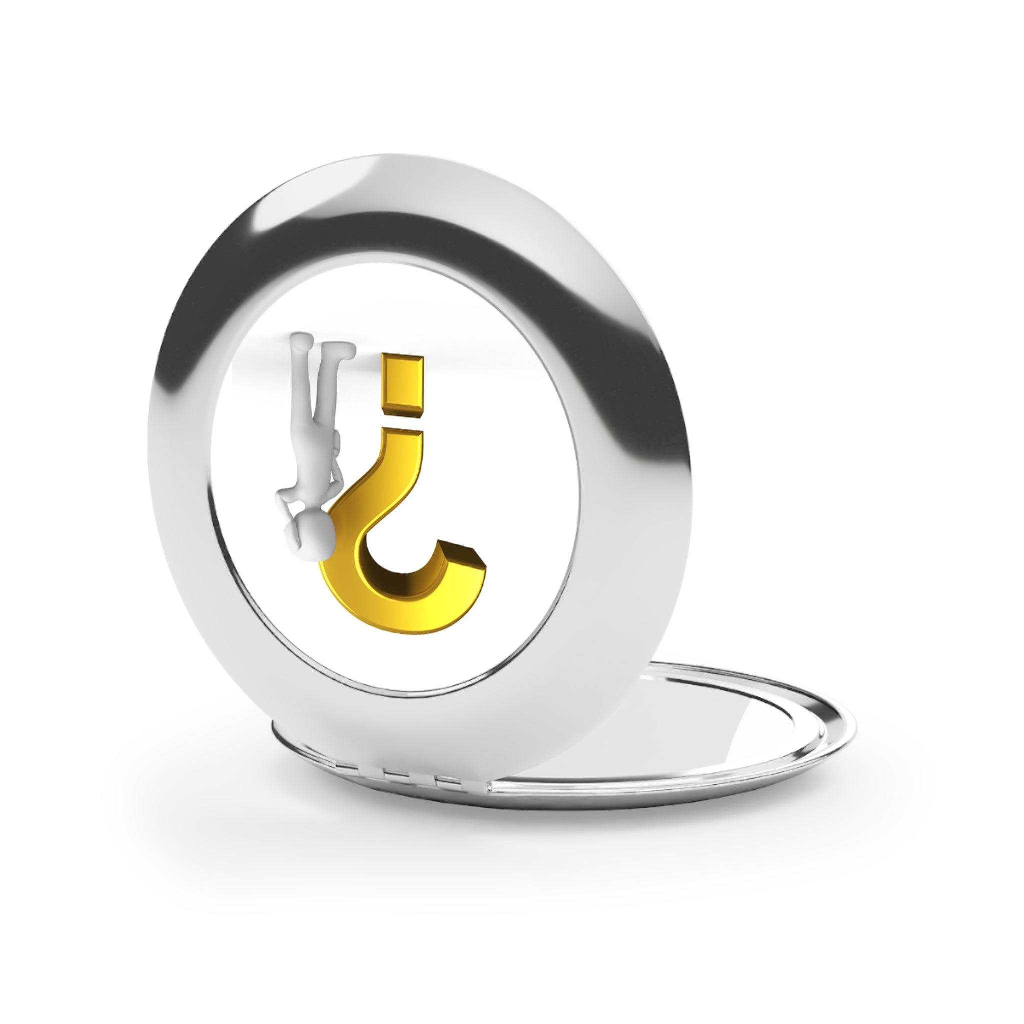 Question Mark Icon Compact Travel Mirror | Pocket Makeup Mirror, Silver