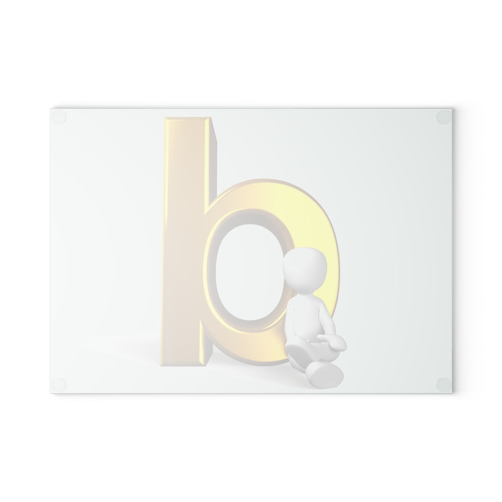 Gold Letter b with Sitting Figurine Glass Cutting Board | Alphabet Kitchen Decor
