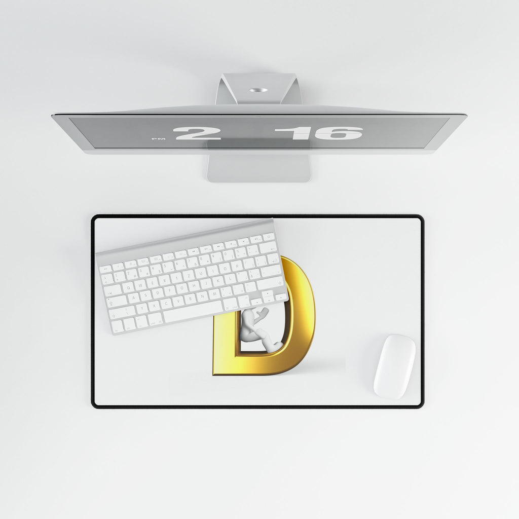 Gold Letter D with Sitting Figure Desk Mat | Monogram Initial Mousepad
