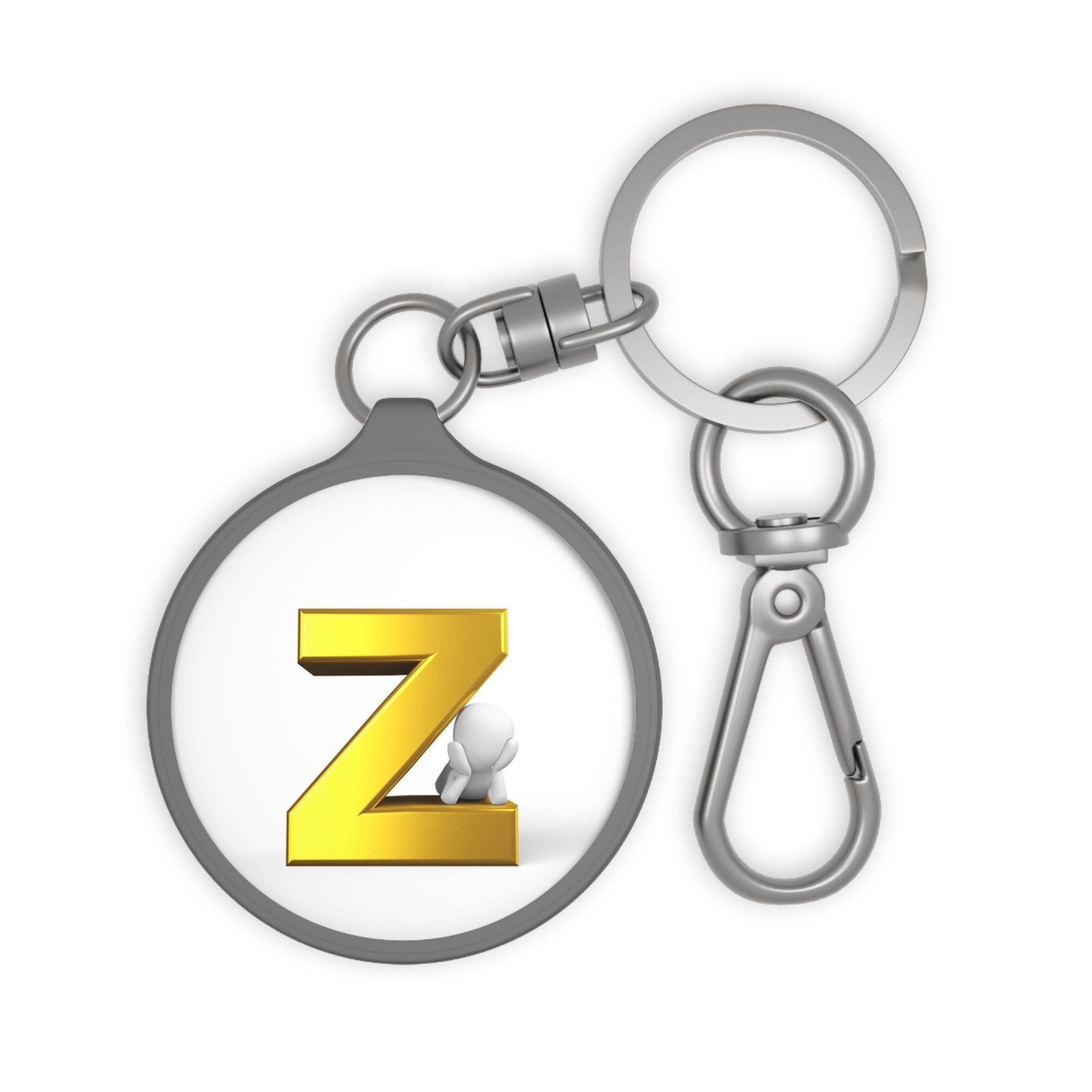 Gold 3D Letter Z monogram Keyring, Initial Z keychain | Round metal tag