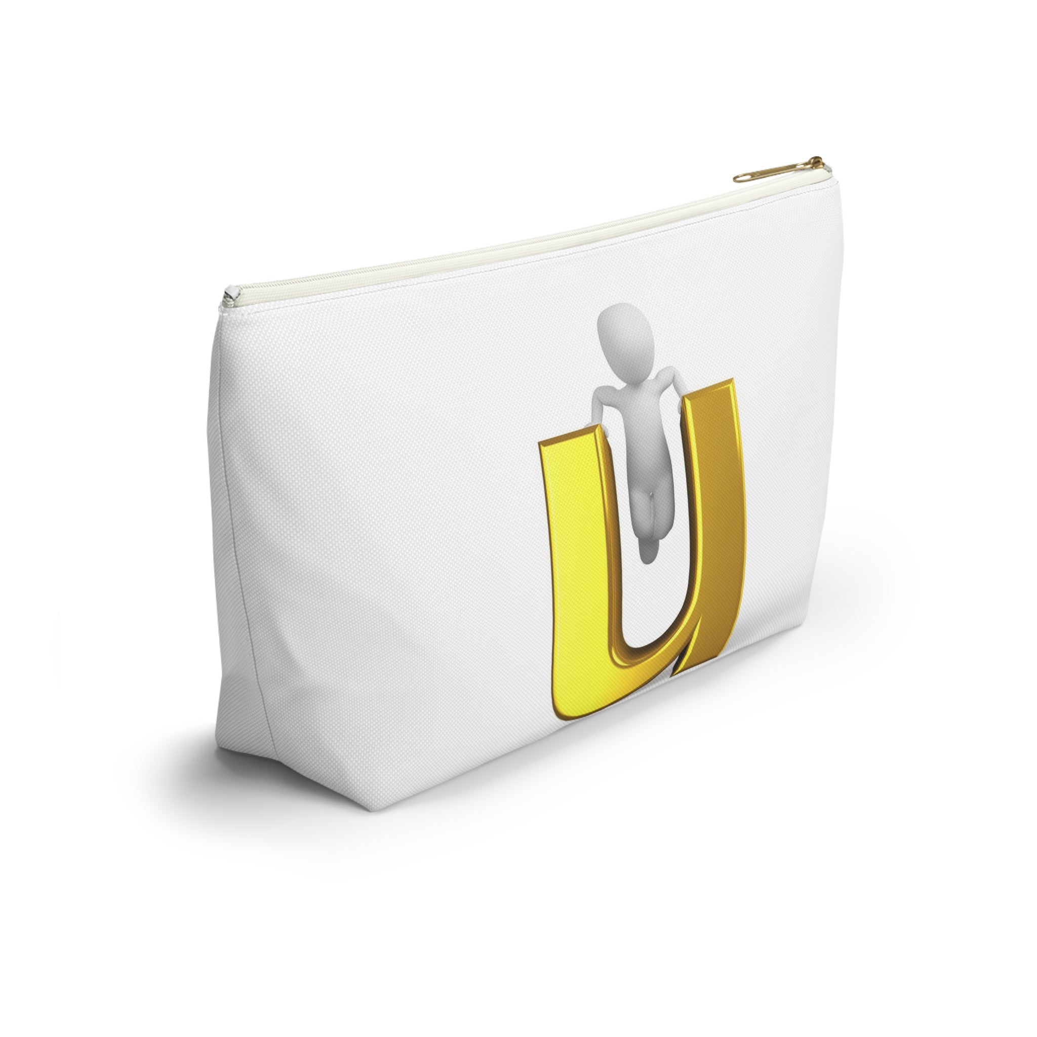 3D Stick Figure Climbing Gold Letter U Accessory Pouch
