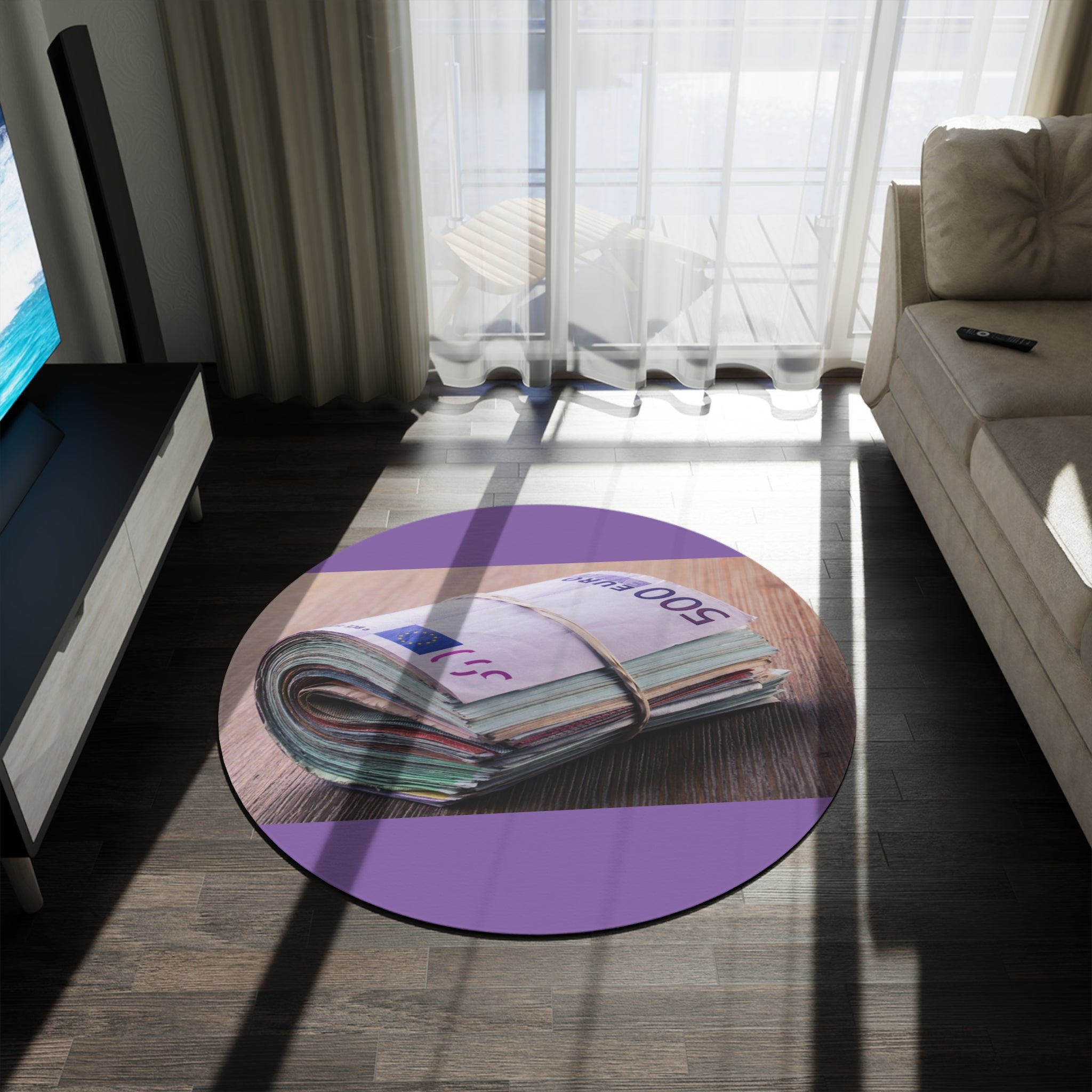 Stack of Euro Banknotes Round Rug | Money Photography Accent Mat