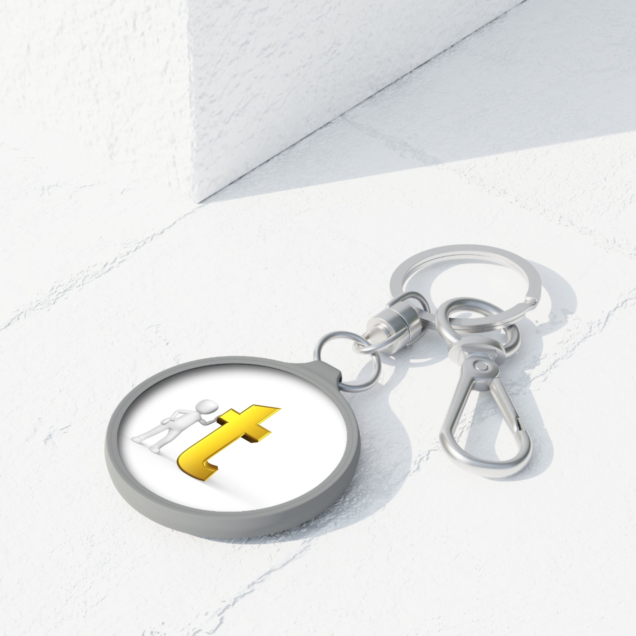 Gold Letter T Initial Keyring Tag | Round Metal Keychain