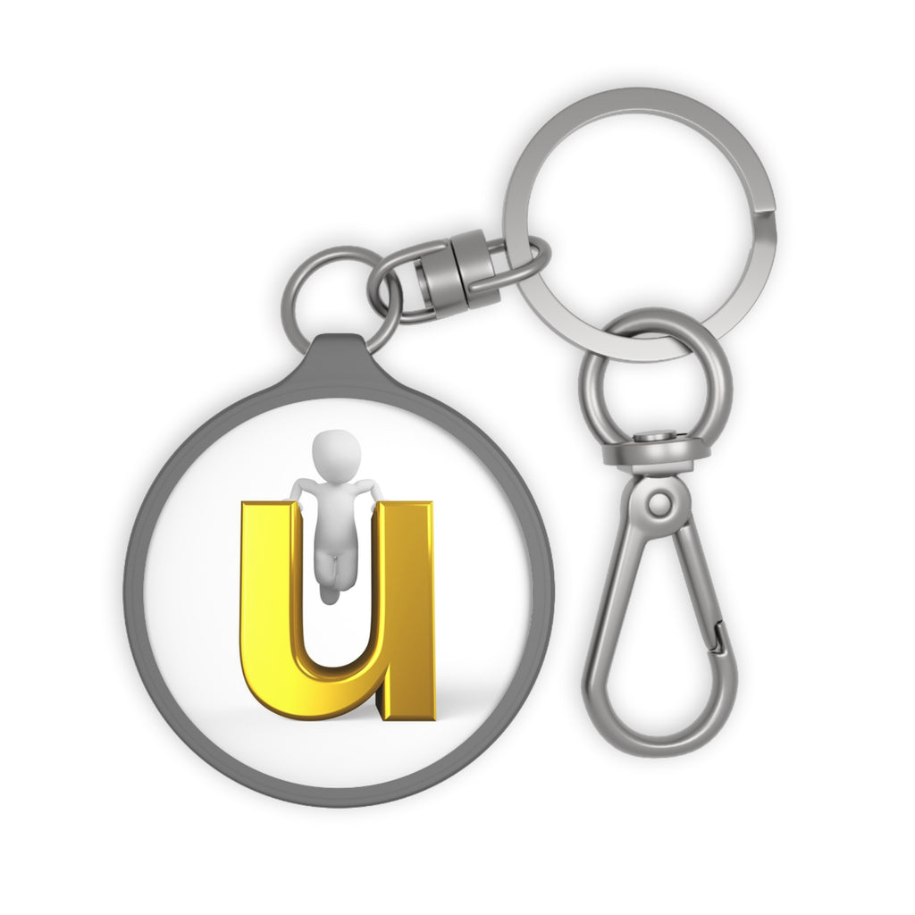 Gold Letter U Monogram Keyring Tag | Round Initial Keychain