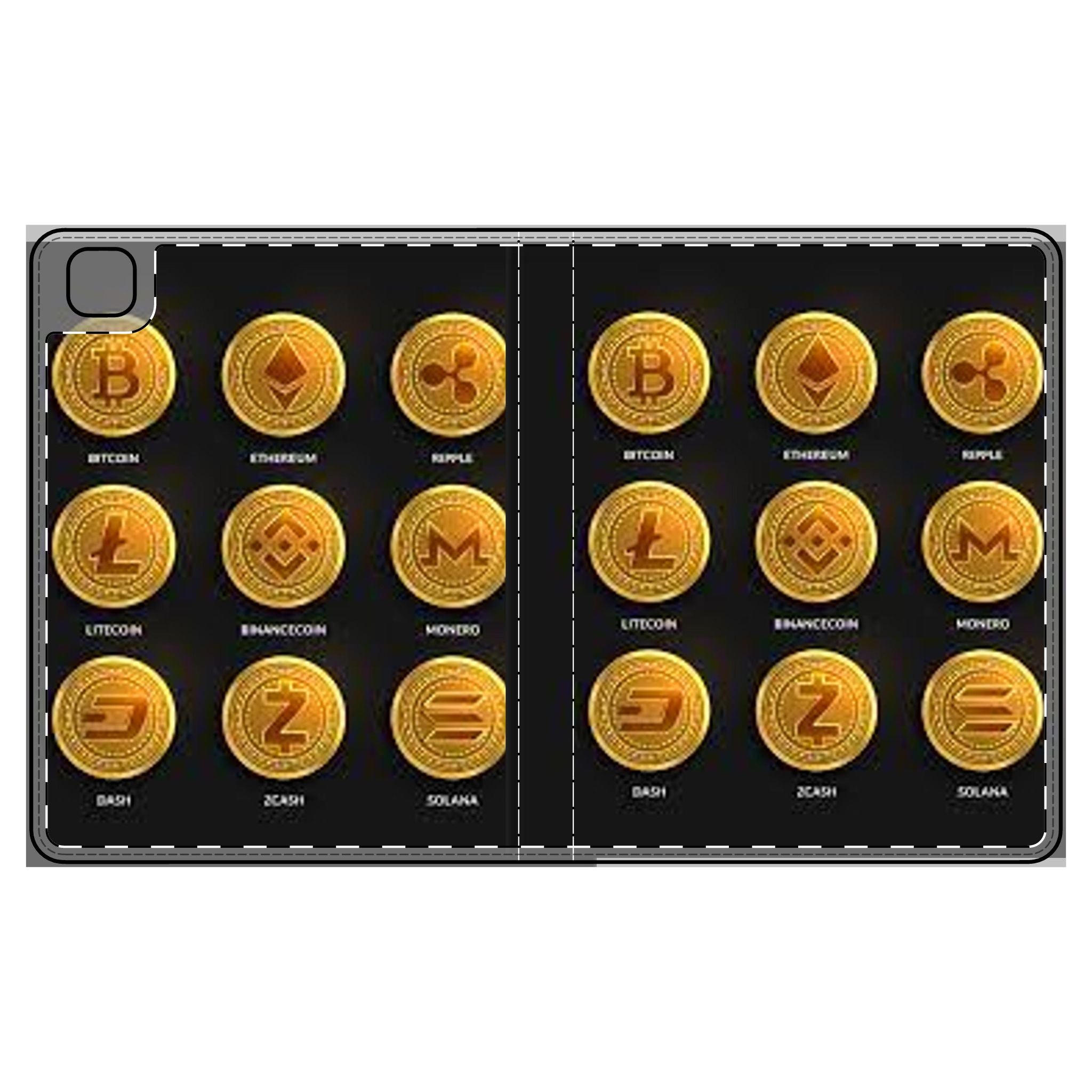 Cryptocurrency Coin Icons Tablet Folio Case | Bitcoin Ethereum Ripple Litecoin