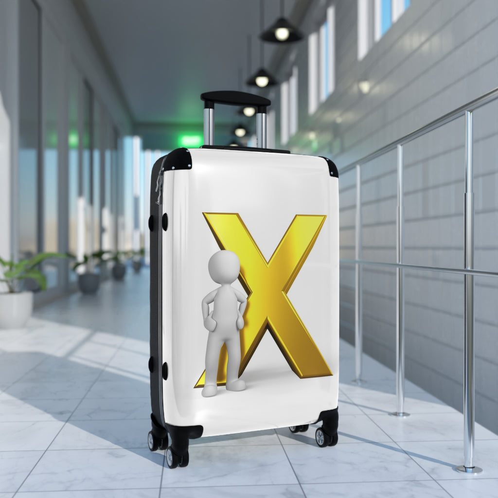 3D Figure with Gold X Suitcase | Personalized Luggage Cover