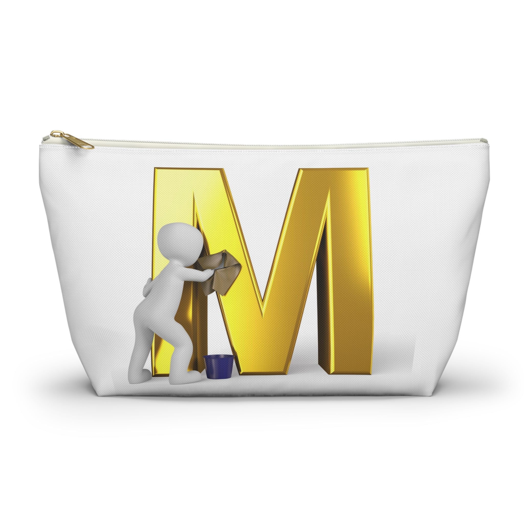 Gold Letter M with Painter Figure Accessory Pouch | Monogram Makeup Bag