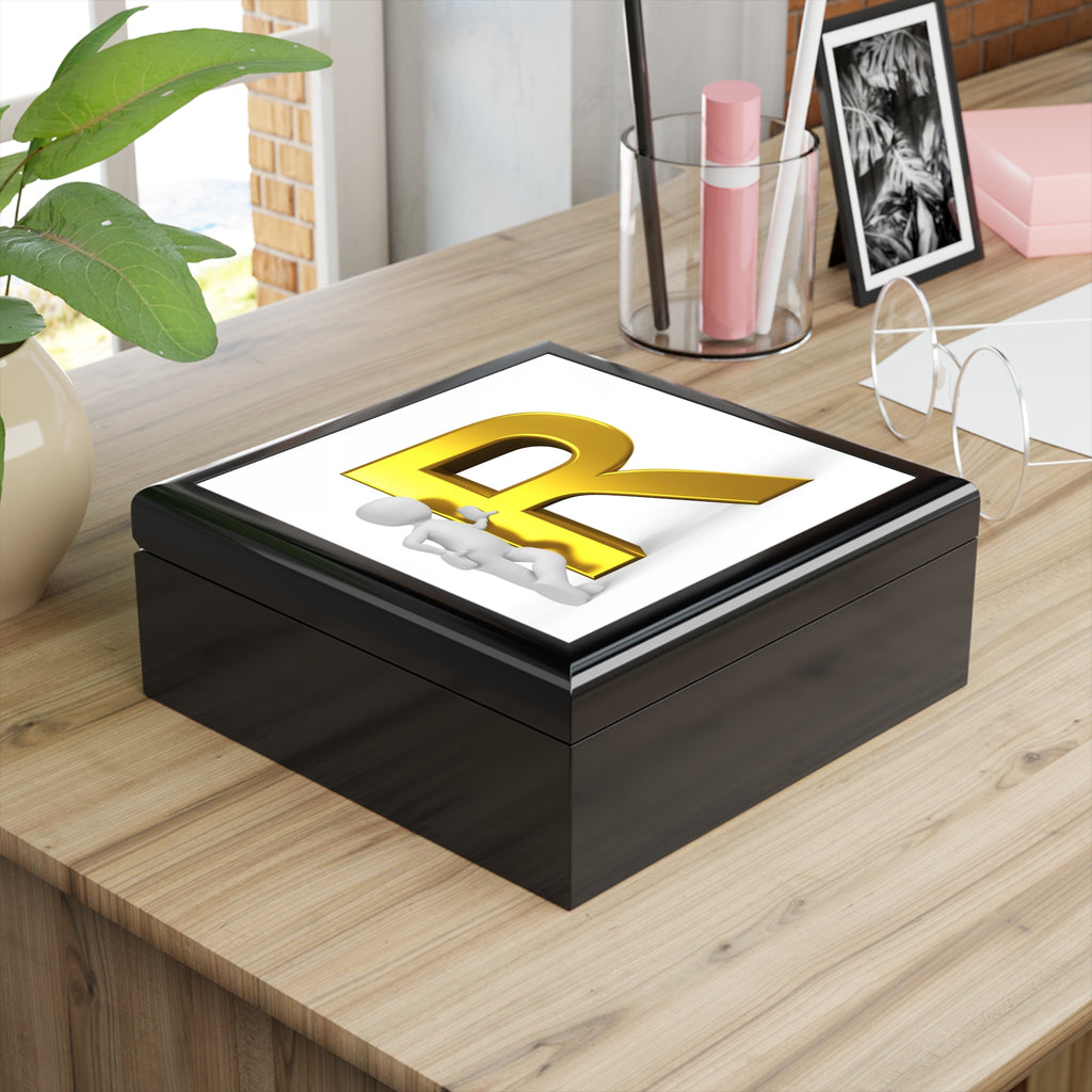 Gold Letter R Monogram Jewelry Box | Personalized Initial Keepsake