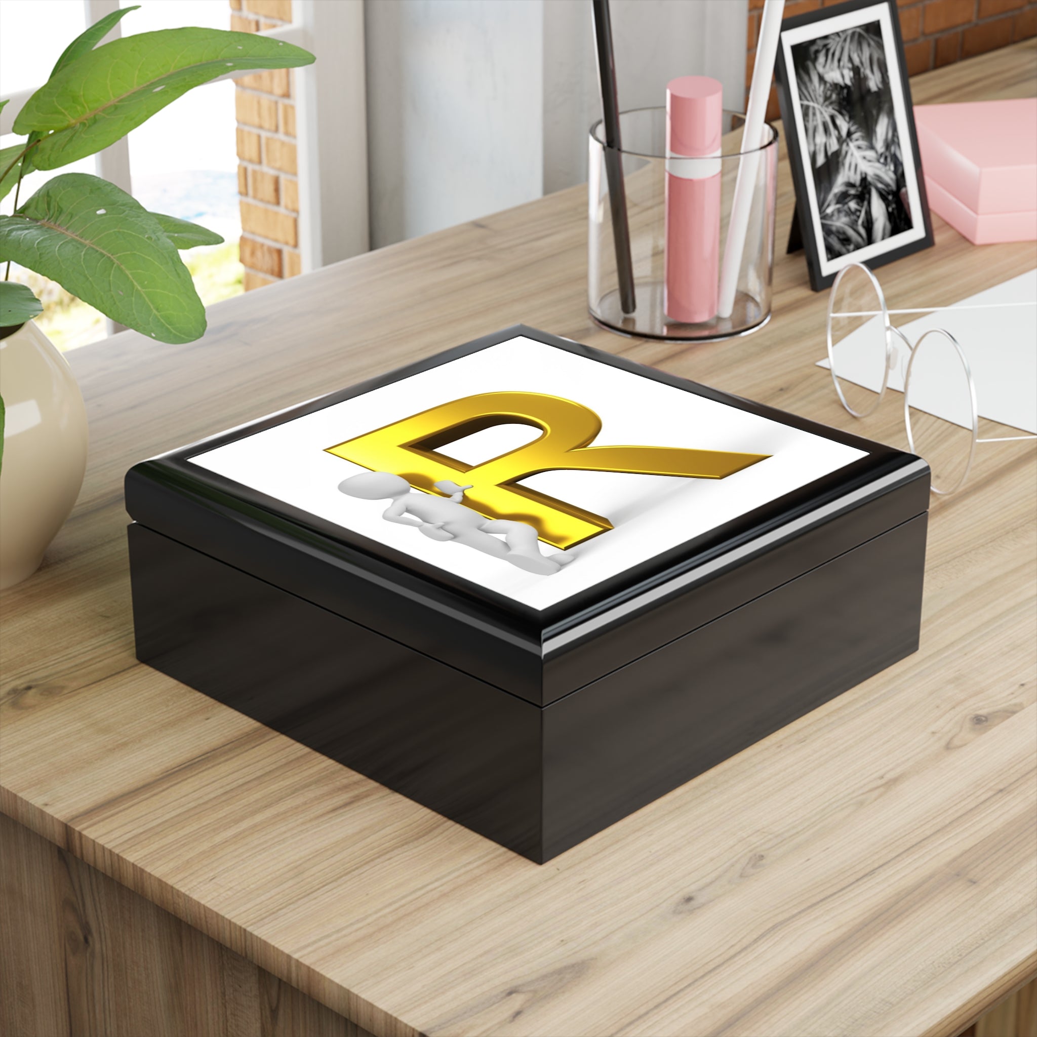 Gold Letter R Monogram Jewelry Box | Personalized Initial Keepsake