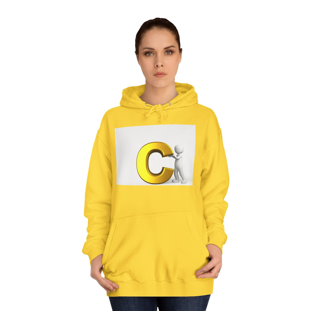 3D Yellow Letter C with Character Hoodie | Initial Monogram Sweatshirt