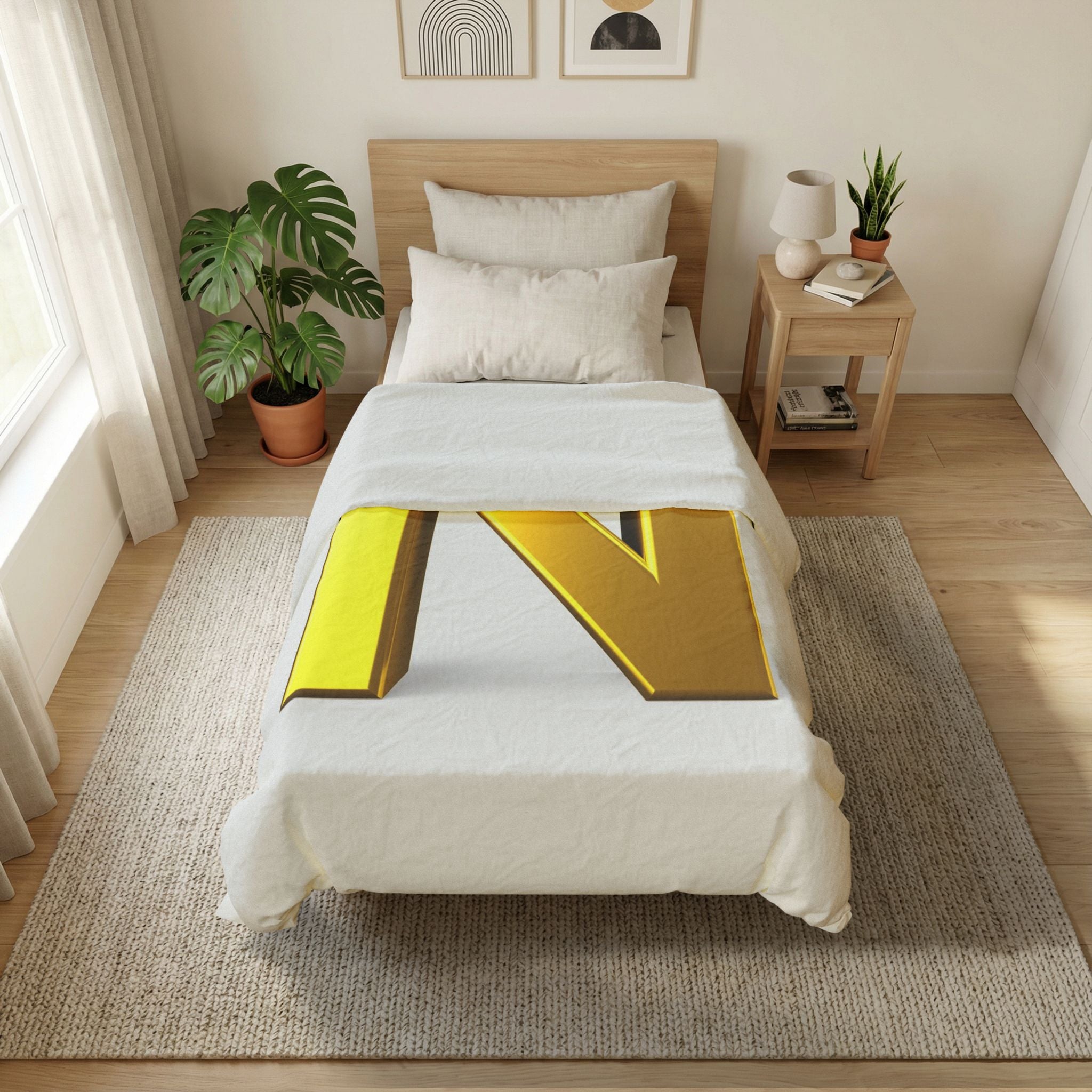 Gold Letter N duvet cover | Monogram initial bedding