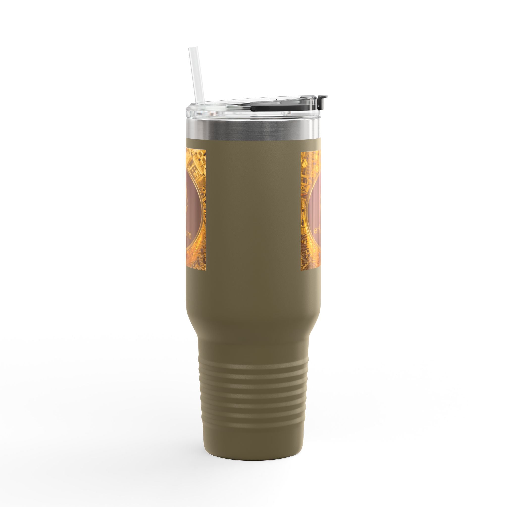 Mug de voyage isotherme 40oz motif pièce Ethereum | Tumbler isotherme logo crypto