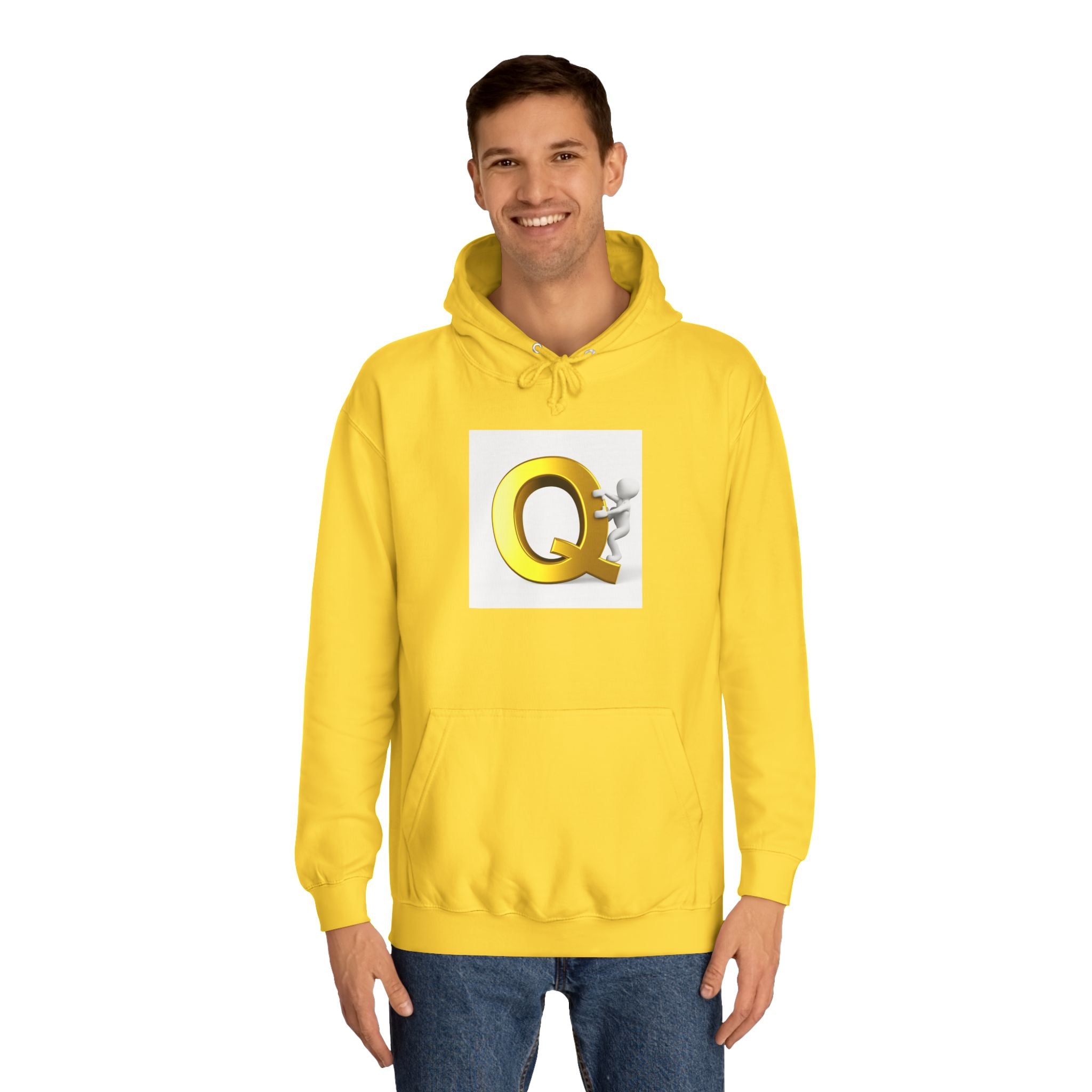 Golden Q Letter Hoodie | 3D Character Climbing Initial Sweatshirt