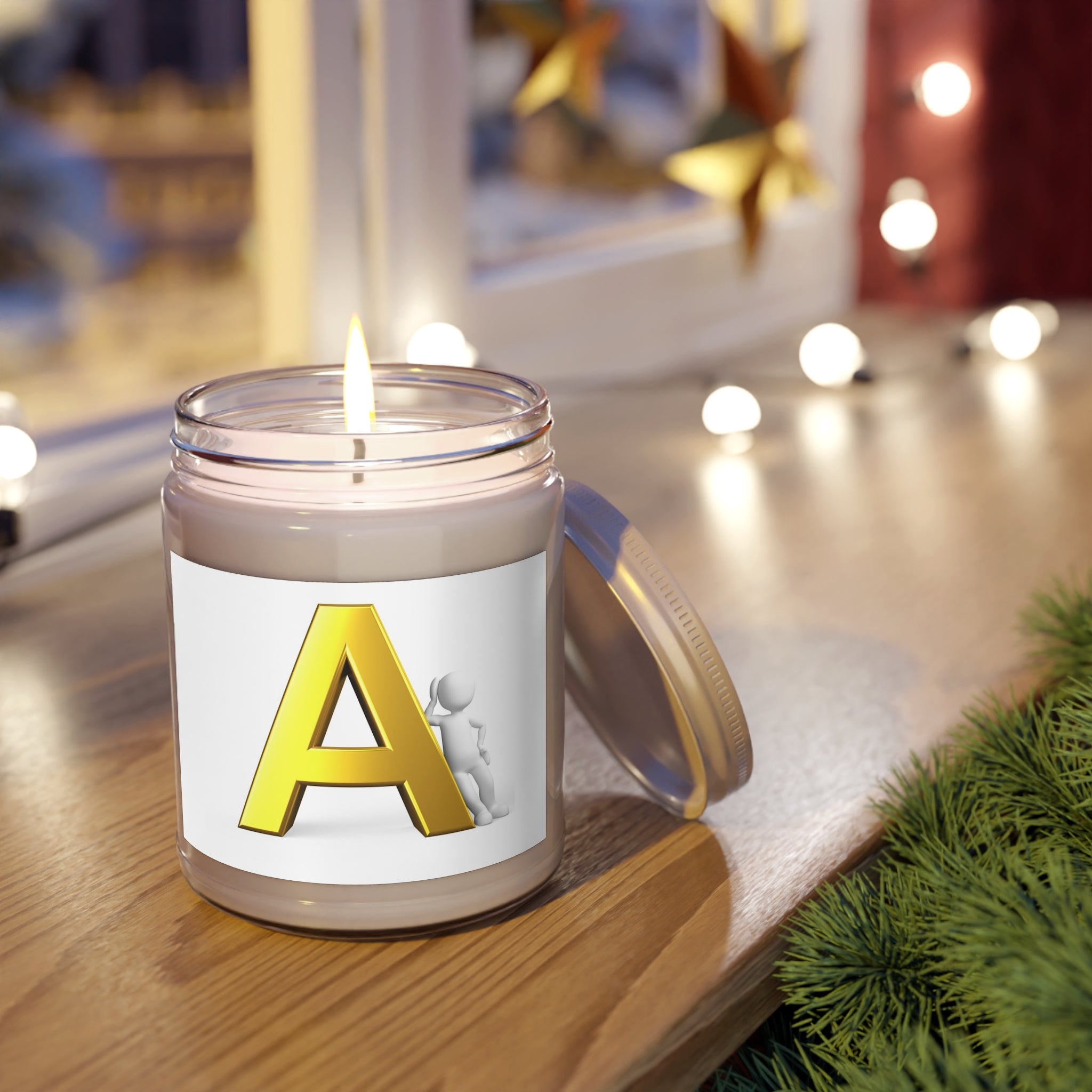 Bougie Monogramme Lettre A Dorée, Bougie de Soja | Pot de 9oz avec Couvercle Blanc