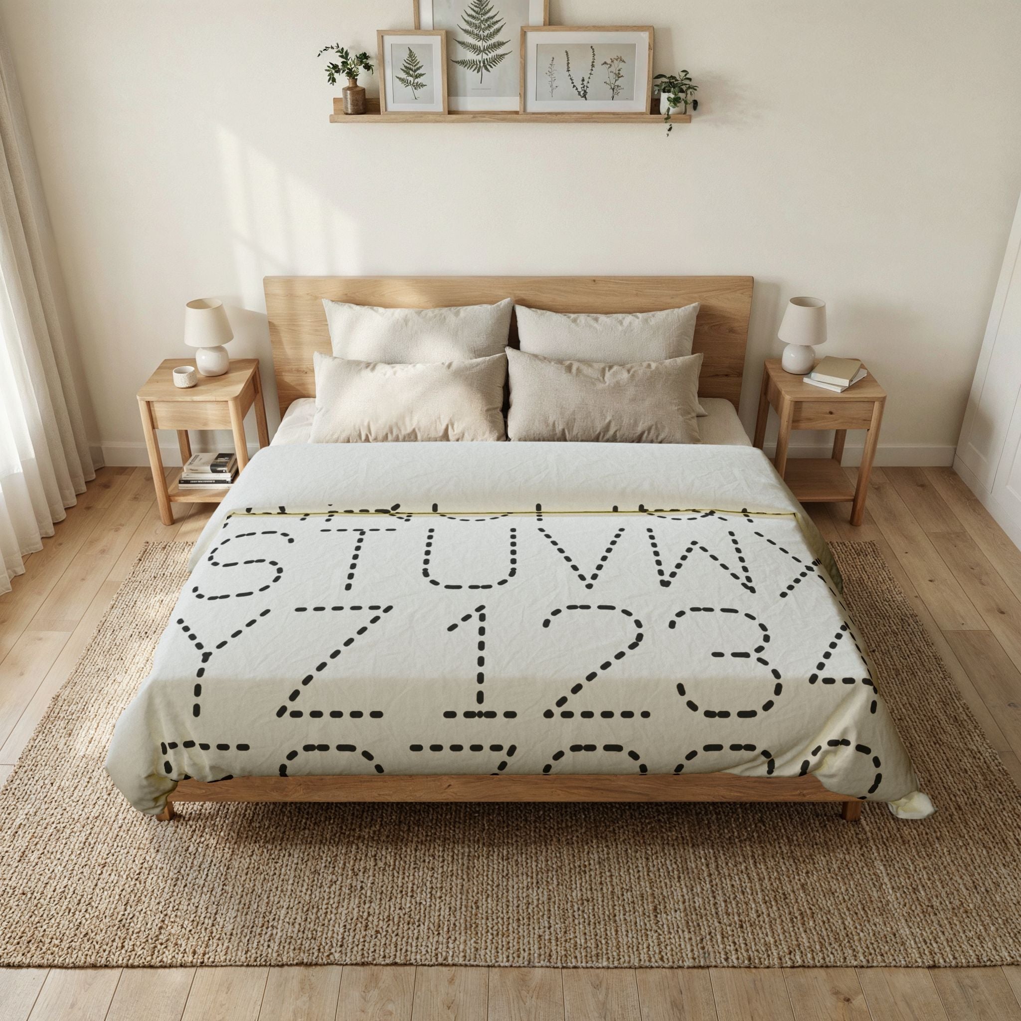 Dotted Alphabet and Numbers Duvet Cover | Modern Typography Bedding
