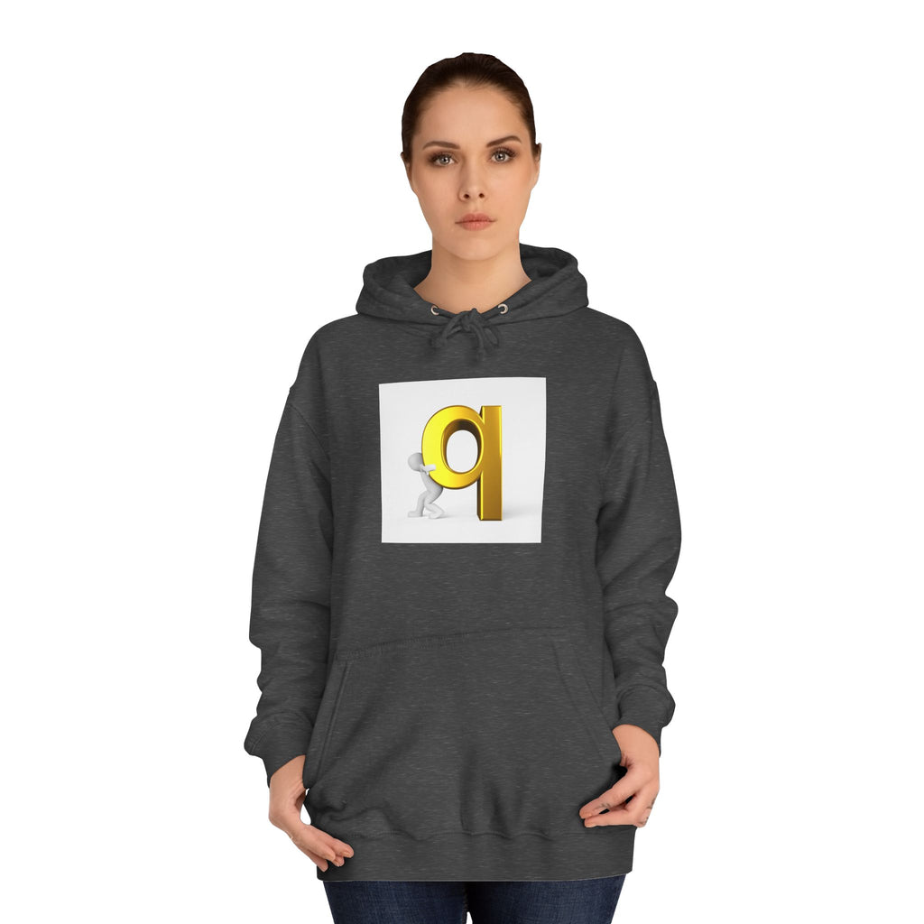 Gold Letter Q Hoodie | 3D Figure Pushing Q Graphic