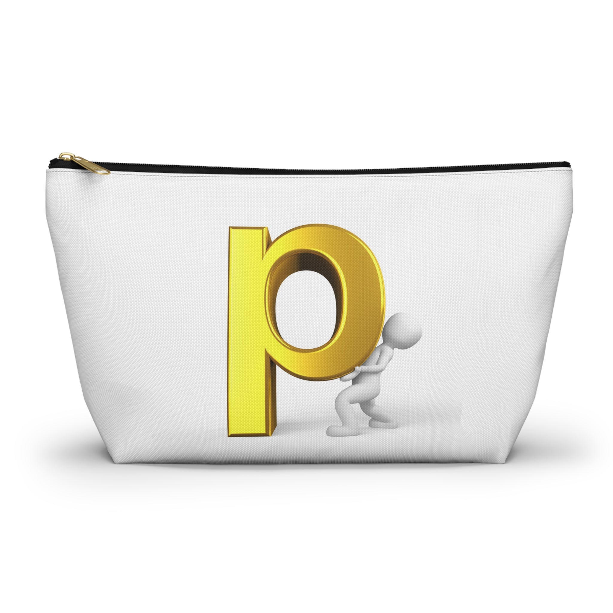 Gold Letter P Monogram Accessory Pouch | T-Bottom Zippered Cosmetic Bag