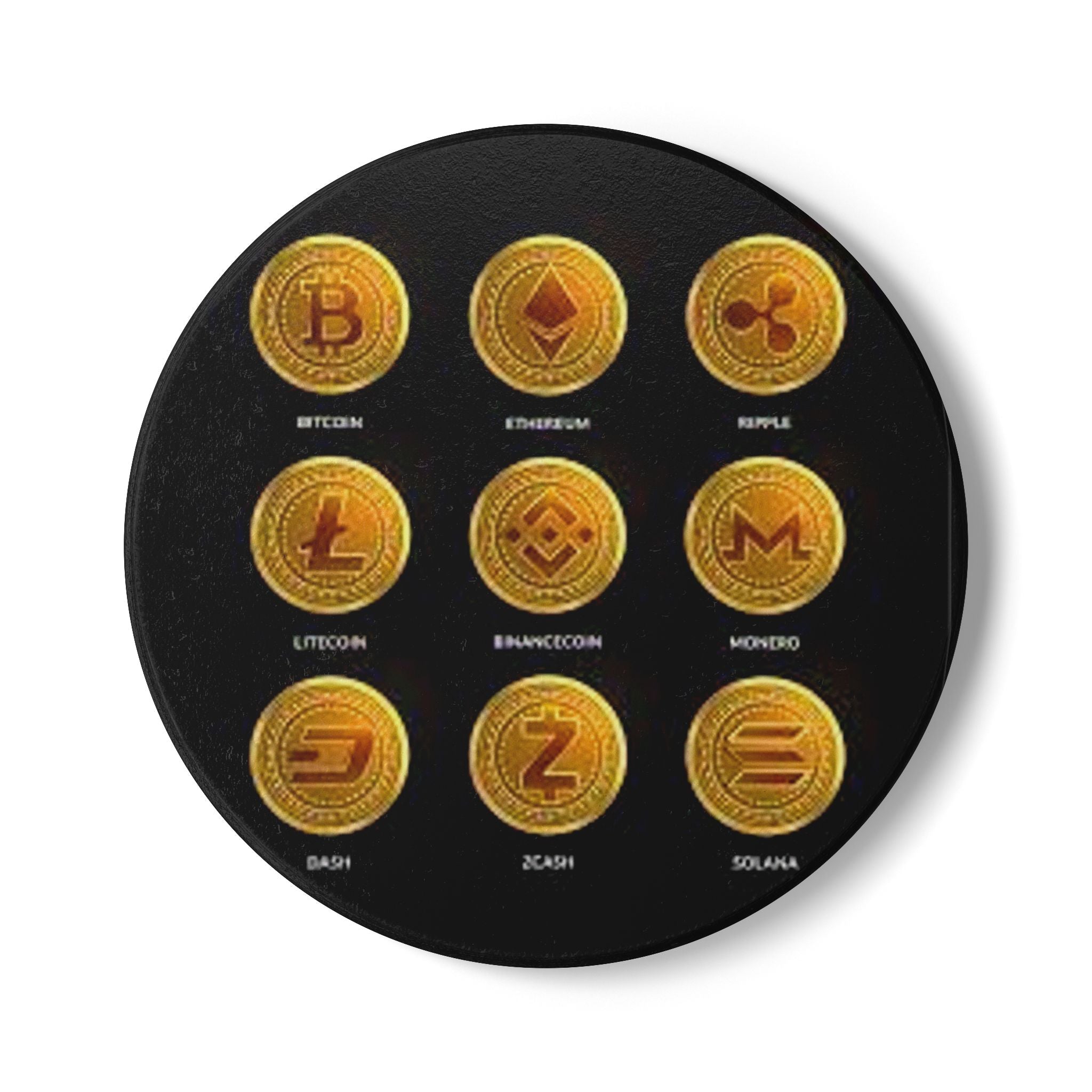 Cryptocurrency Coin Icons Ceramic Coaster | Bitcoin Ethereum Ripple Litecoin