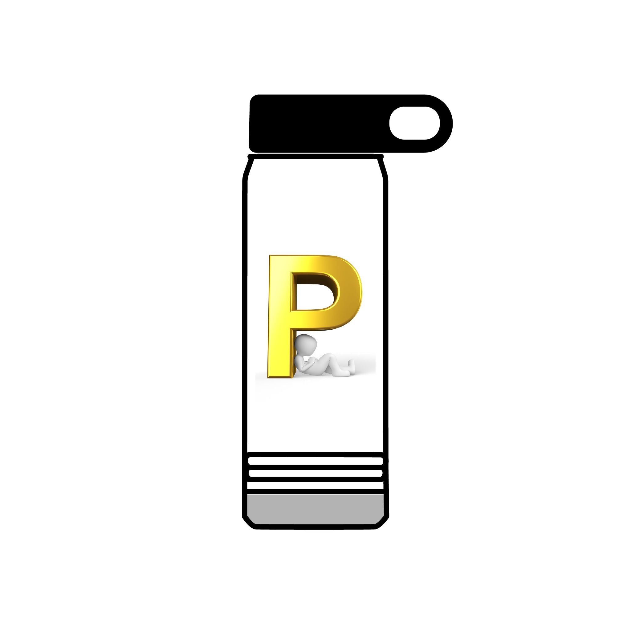 Gold Letter P Monogram Water Bottle | 20oz Personalized Initial