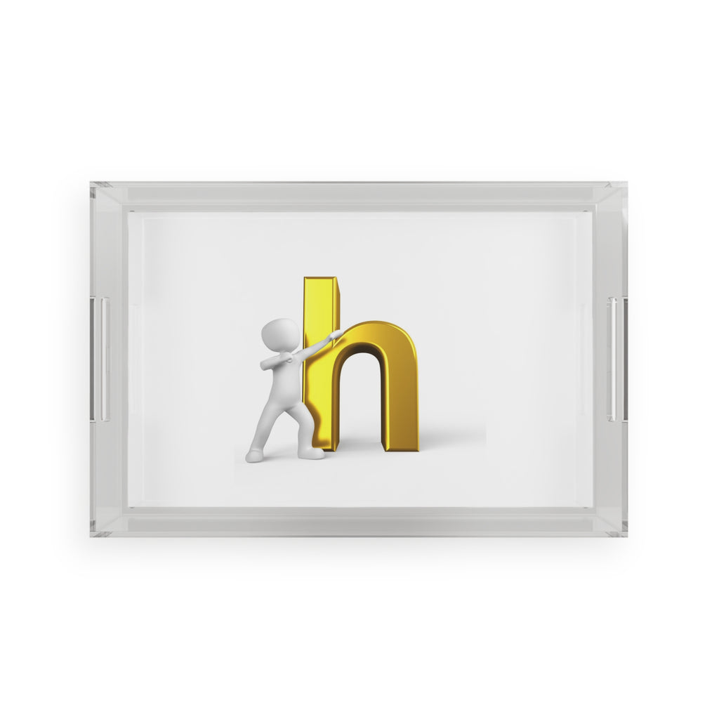 3D Person Pushing Gold Letter H Acrylic Serving Tray | Monogram Home Decor