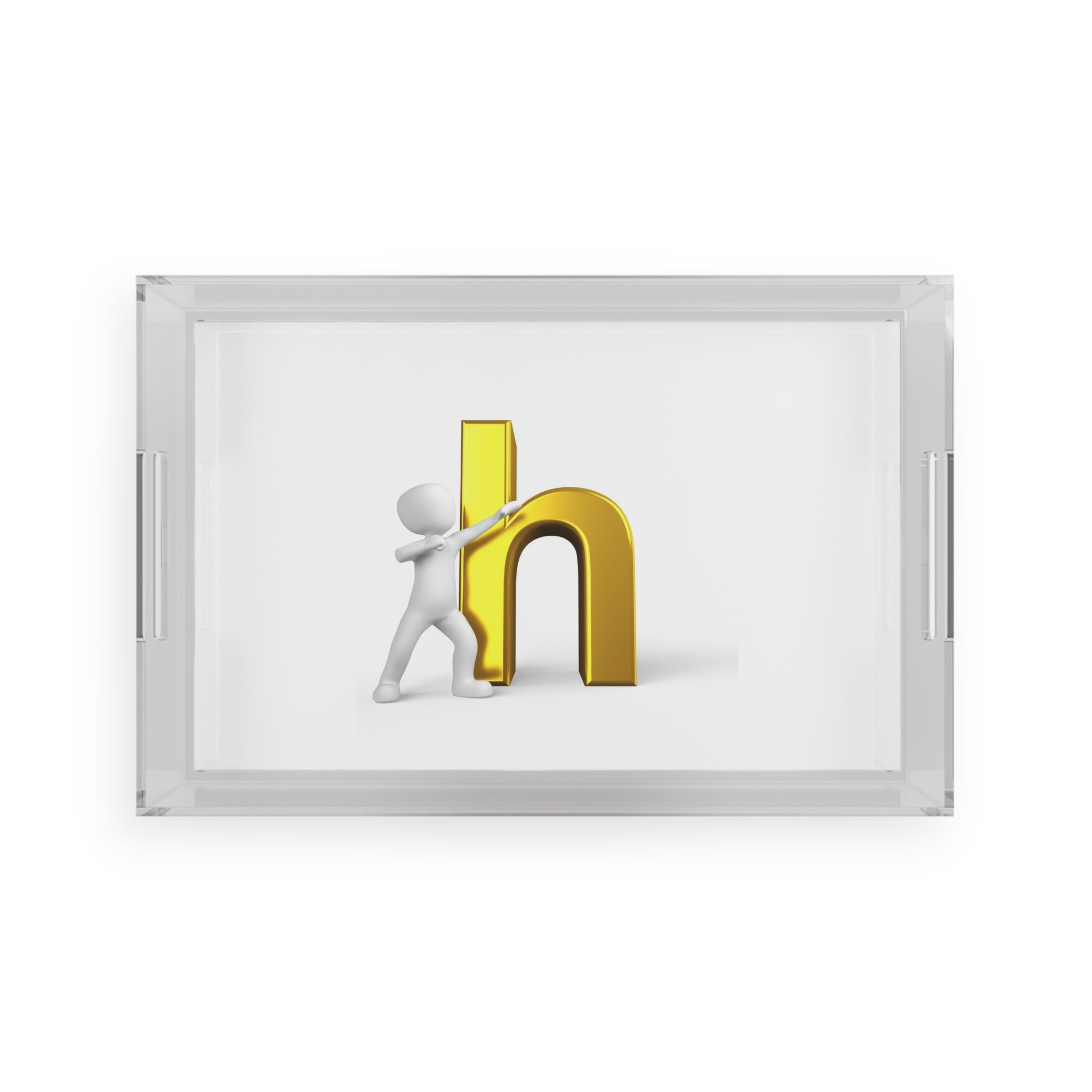 3D Person Pushing Gold Letter H Acrylic Serving Tray | Monogram Home Decor