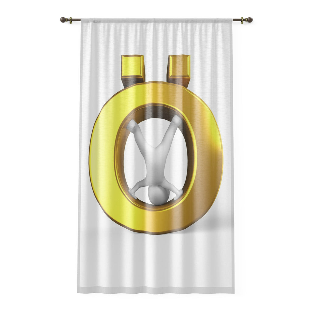 Gold Letter Ö with Figure Window Curtain | Modern Symbol Sheer Panel