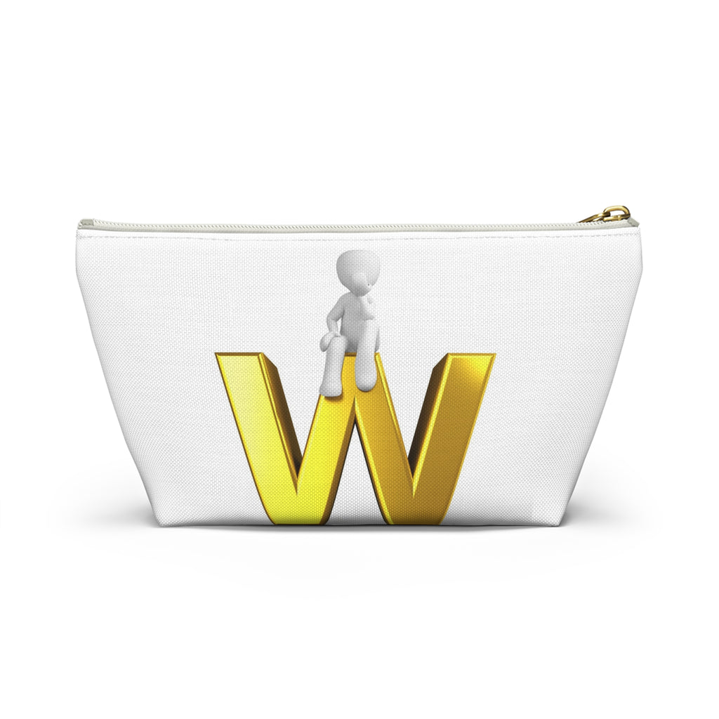 Gold Letter W with Sitting Figure Accessory Pouch | Initial Makeup Bag