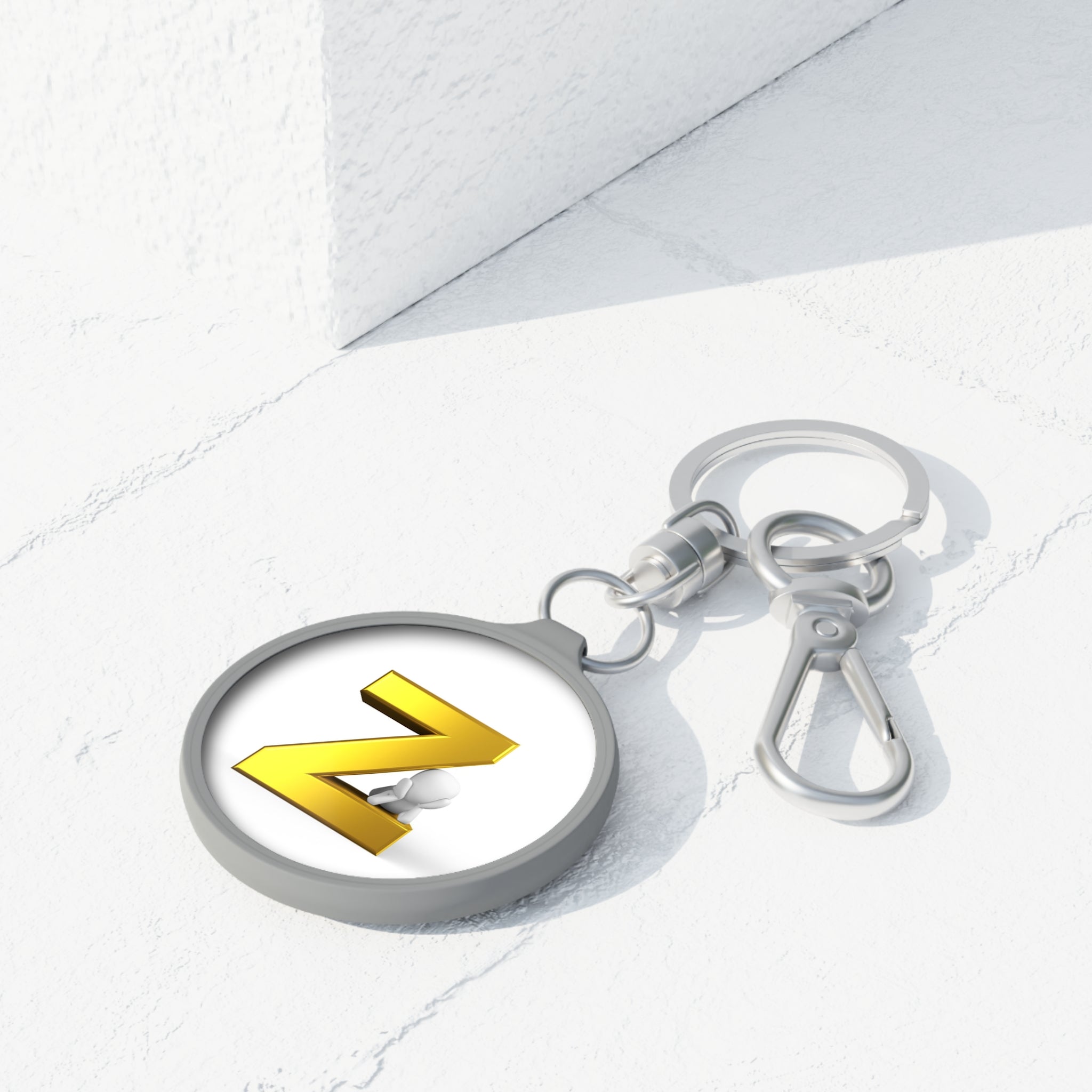 Gold 3D Letter Z monogram Keyring, Initial Z keychain | Round metal tag