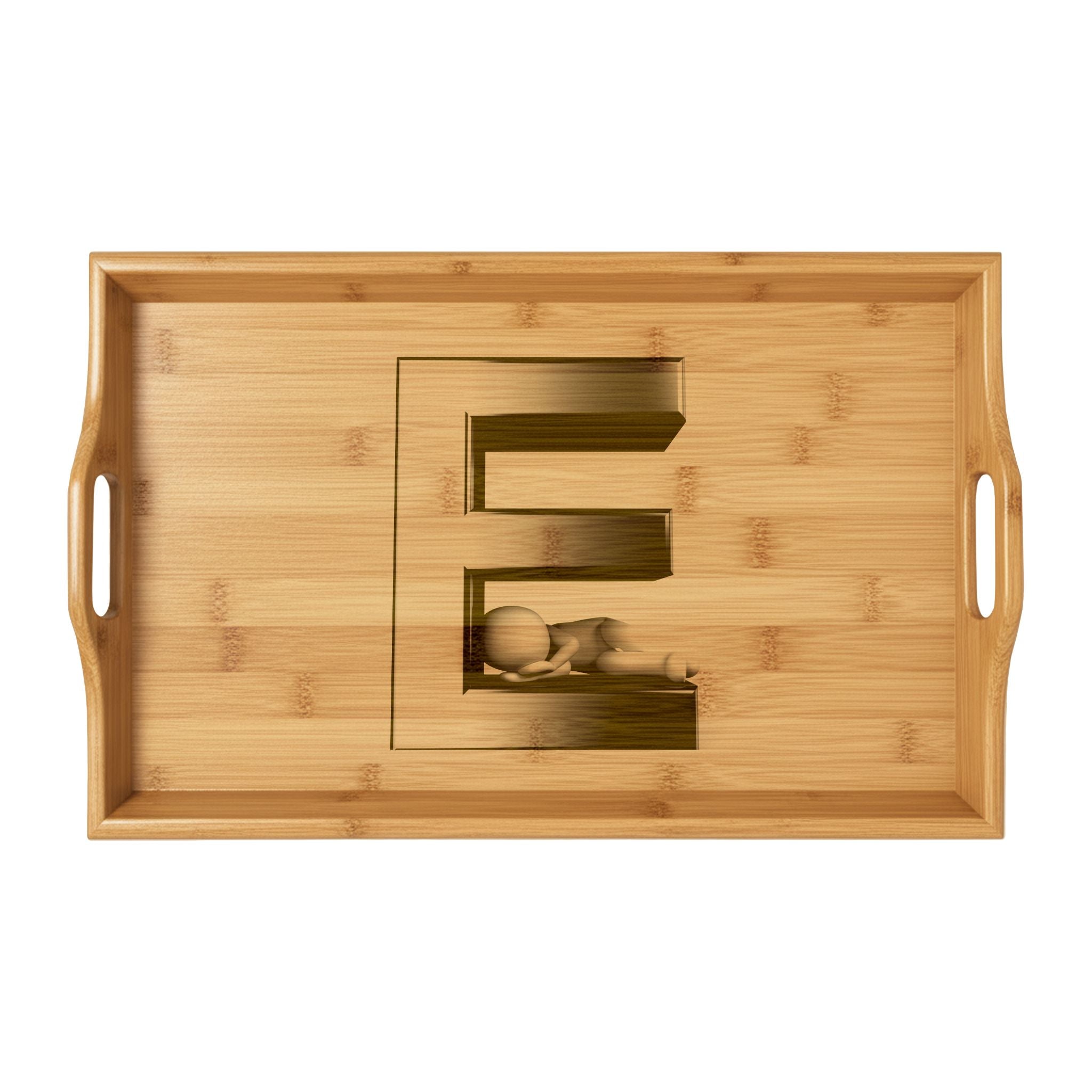 Engraved Letter E Bamboo Serving Tray | Monogram Initial Wooden Tray