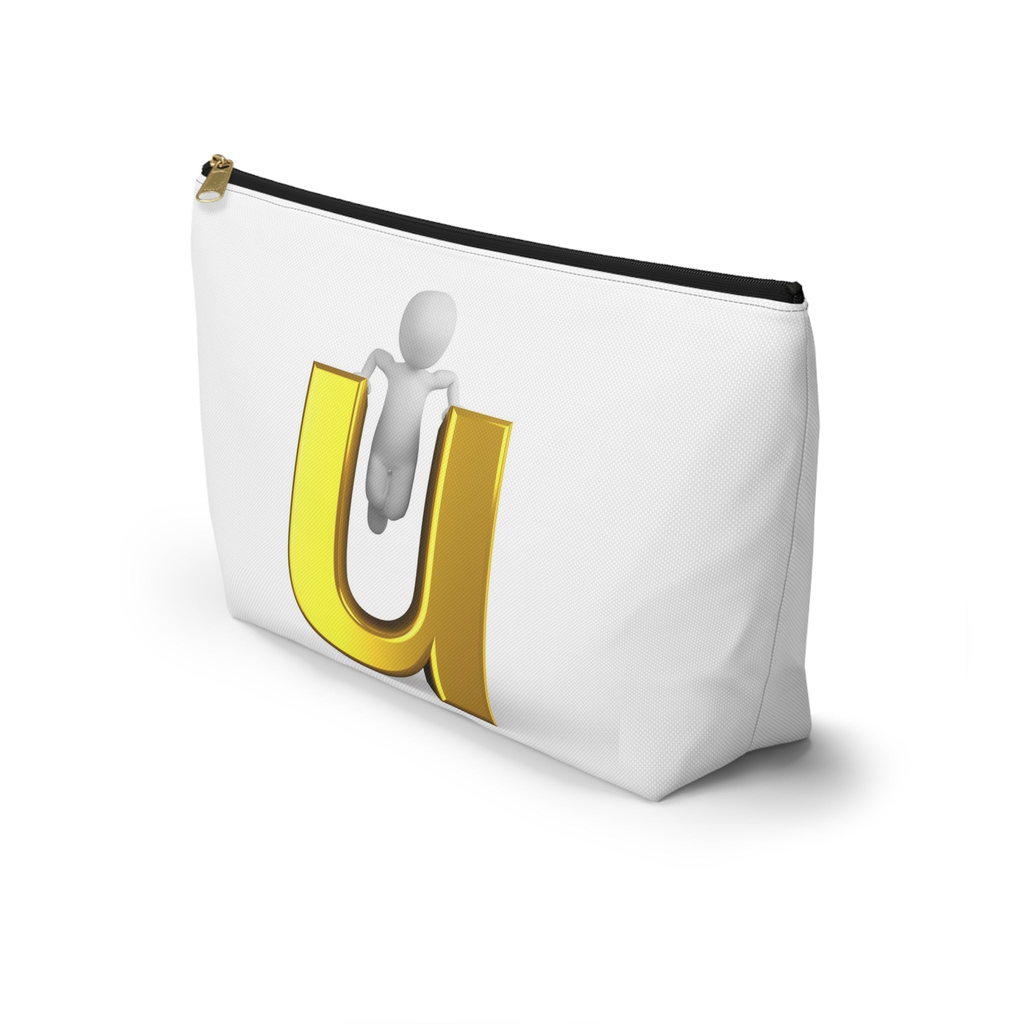 3D Stick Figure Climbing Gold Letter U Accessory Pouch
