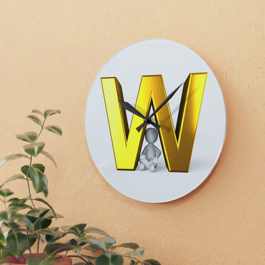 Gold Letter W Monogram Acrylic Wall Clock | Initial W Home Decor