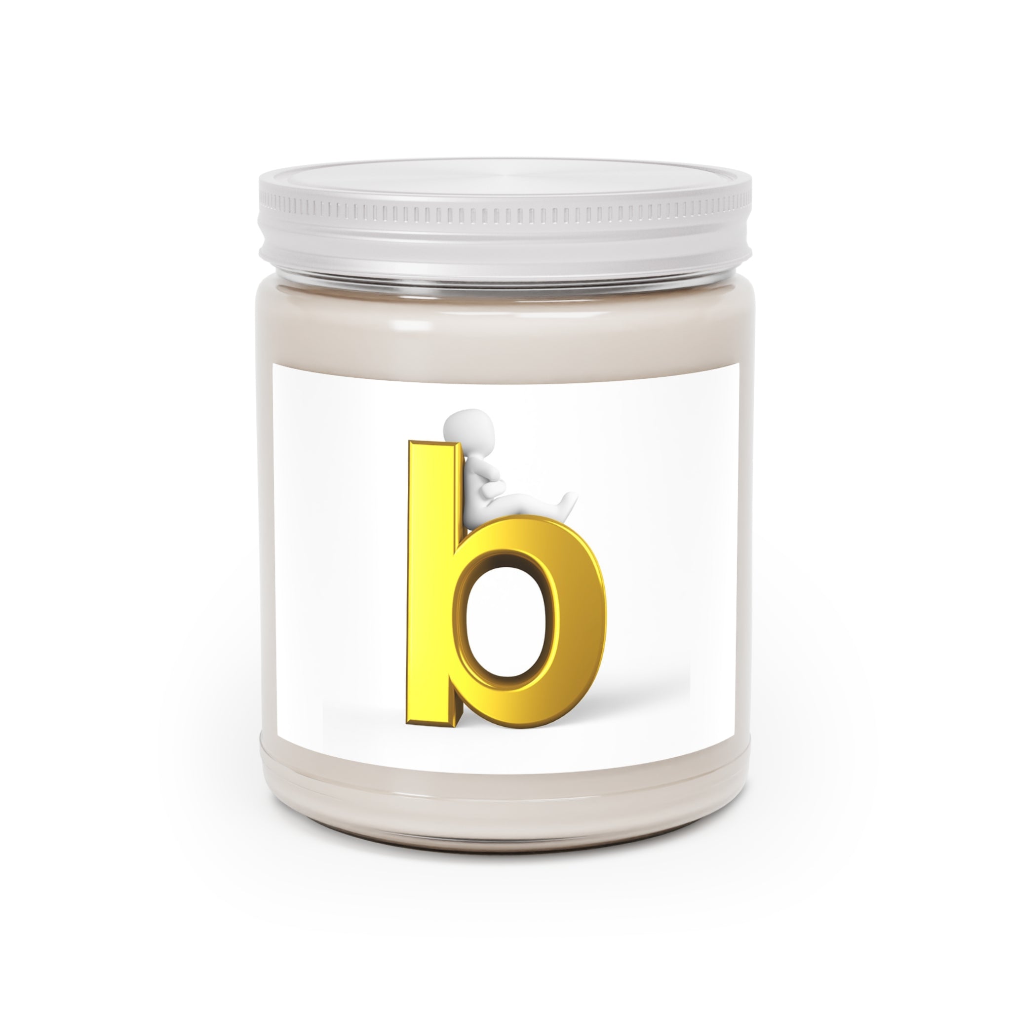 Pot à bougie initial lettre B dorée | Bougie de soja 255g, couvercle blanc