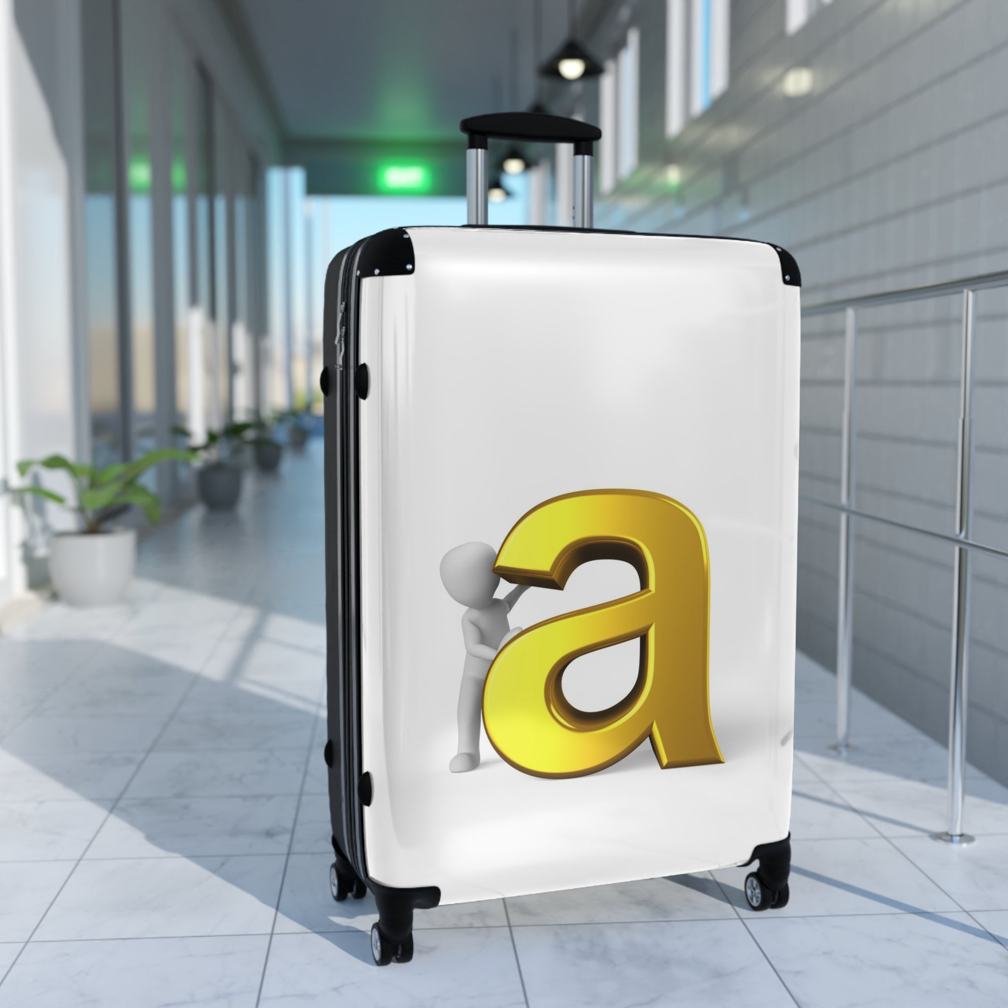 3D Gold Letter A with Figure Suitcase | Monogram Luggage