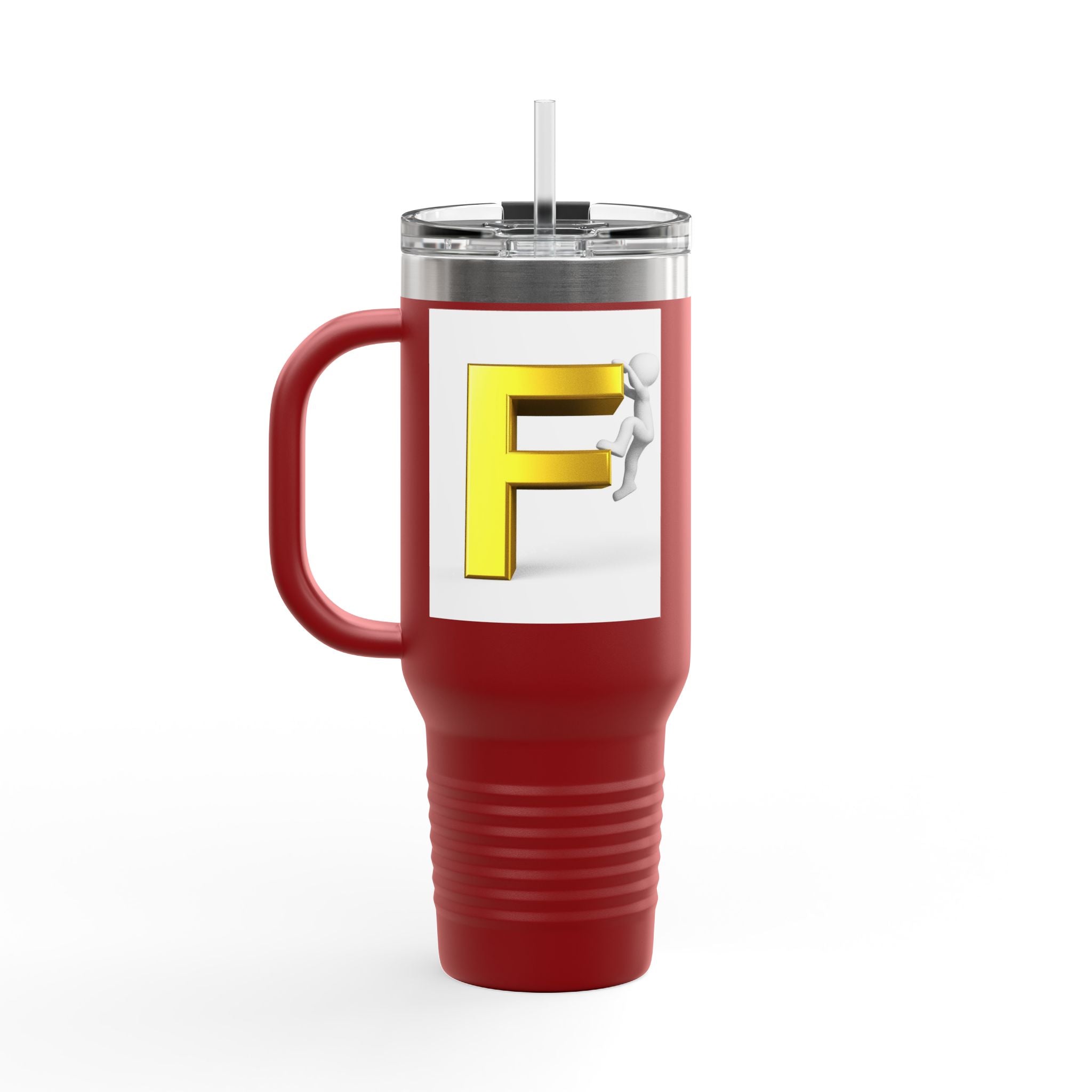 3D Figure Climbing Yellow Letter F Travel Mug | Insulated 40oz