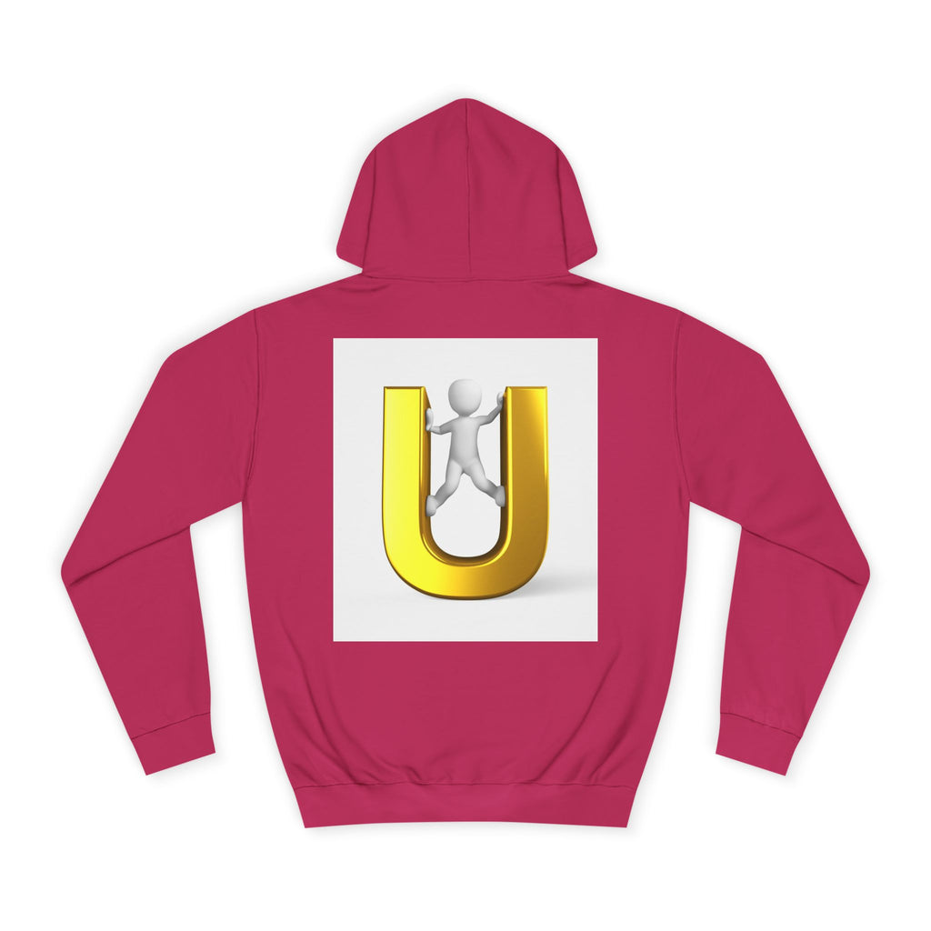 3D Gold Letter U Hoodie | Stick Figure Climbing Typography Sweatshirt