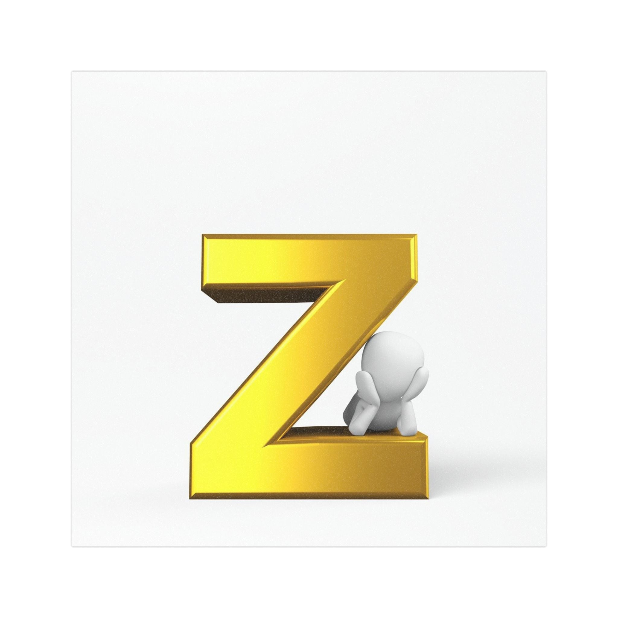 Gold Letter Z with Tiny Figure Car Magnet | Alphabet Initial Magnetic Decal