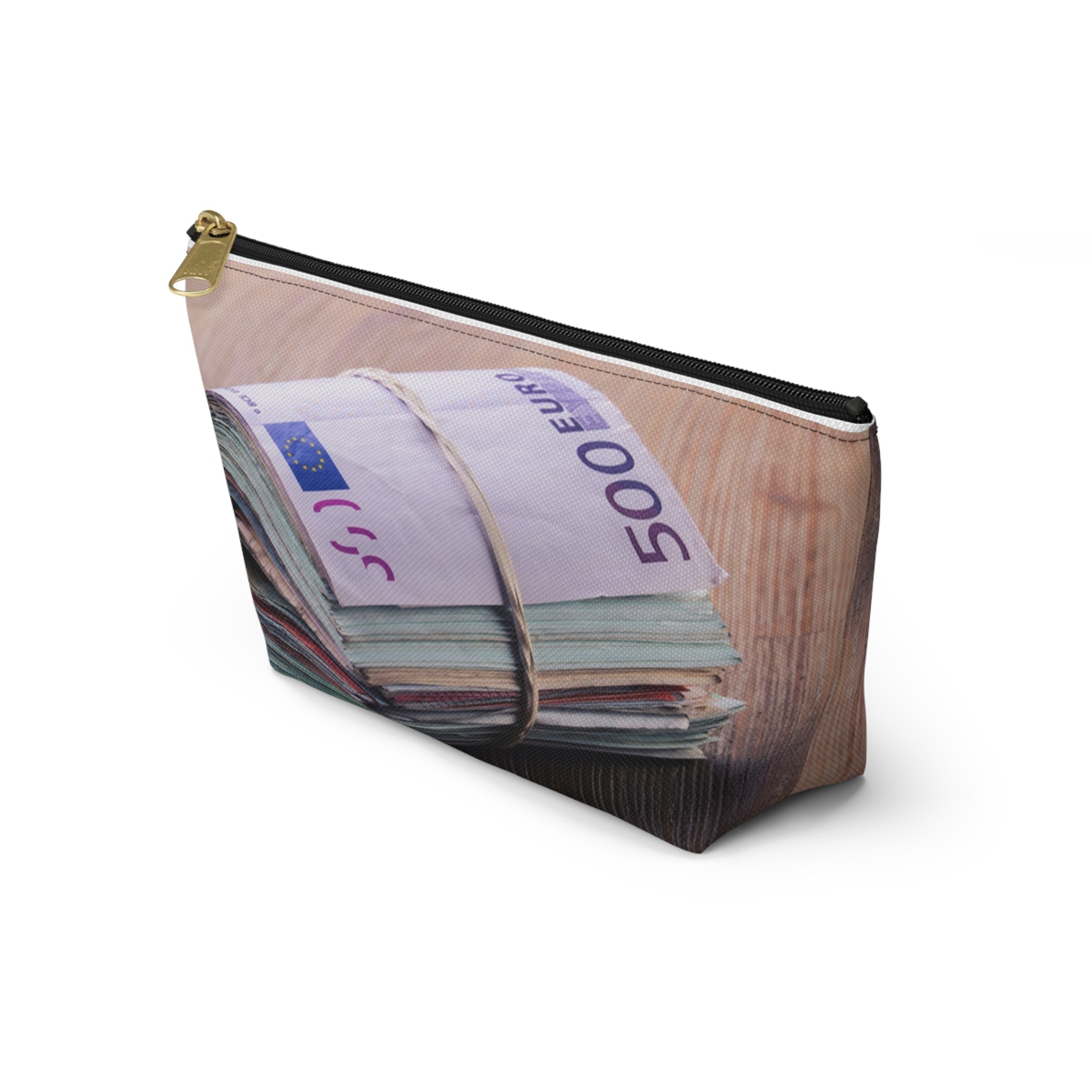Rolled Euro Banknotes Accessory Pouch | T-Bottom Zipper Pouch