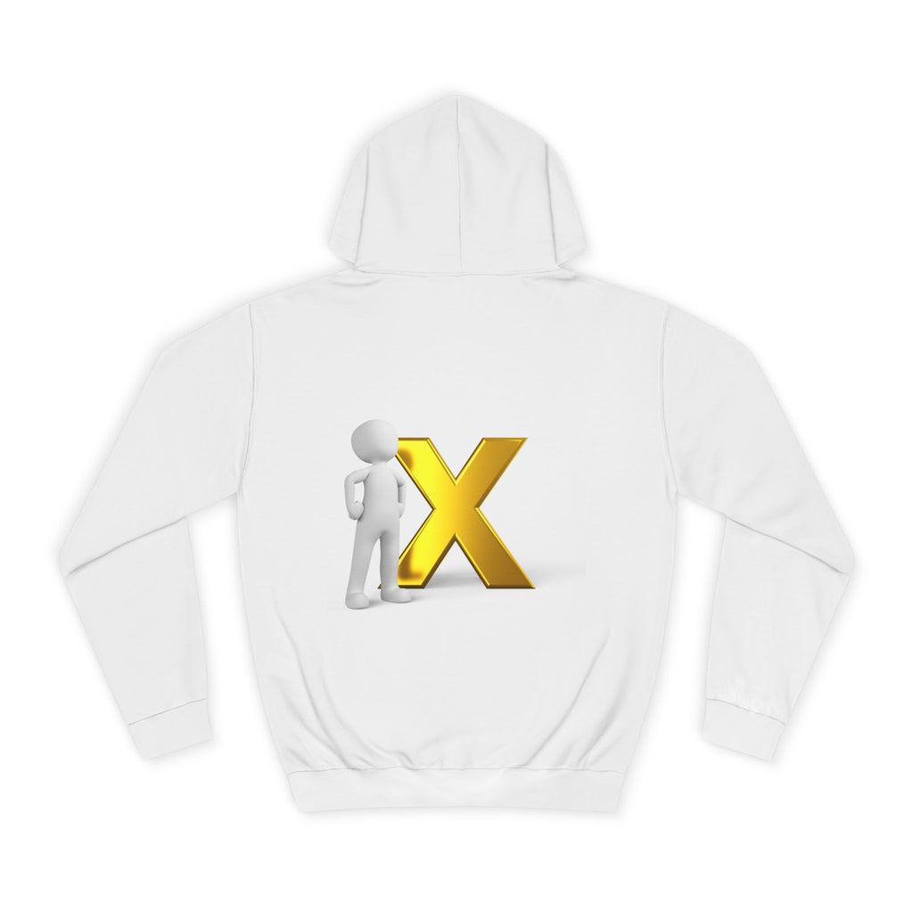 3D Figure Leaning on Gold X Hoodie | Letter X Initial Pullover