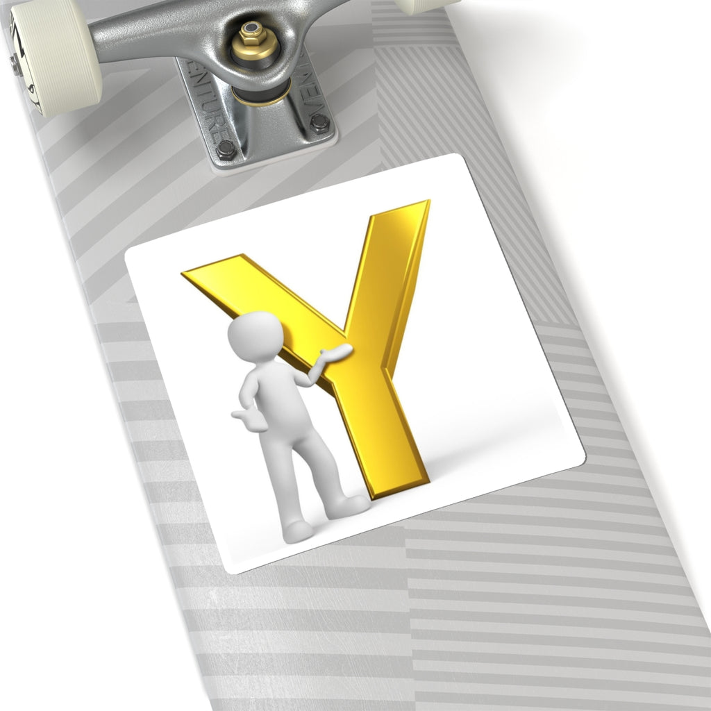 Gold Letter Y with 3D Figure Sticker | Kiss-Cut Sticker