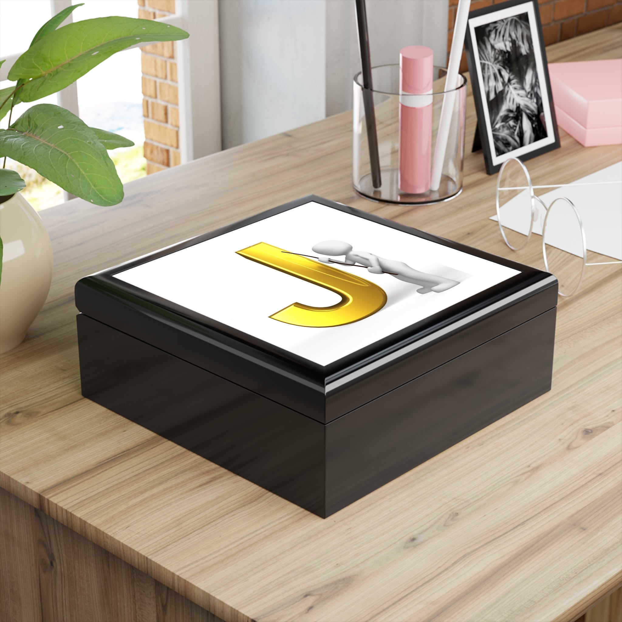Gold Letter J Monogram Jewelry Box | Initial J Keepsake Box