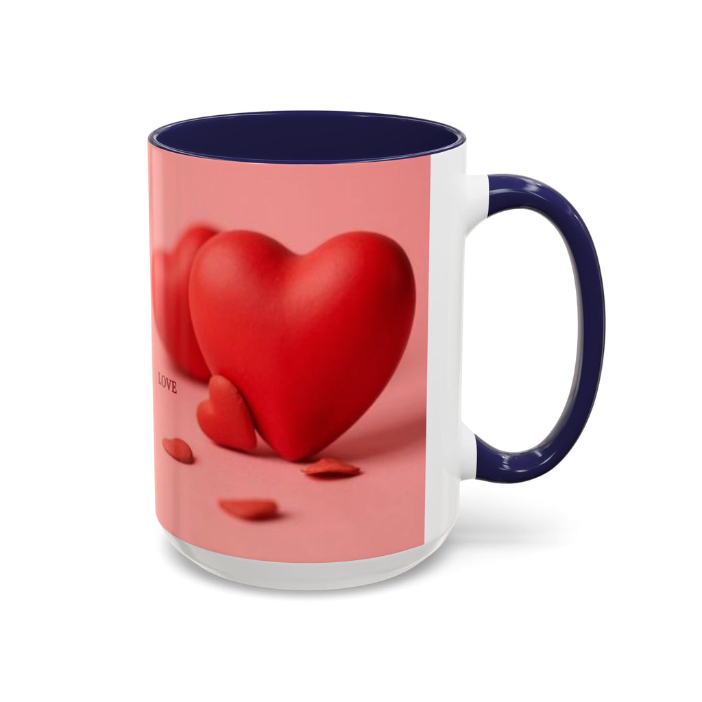 Red Heart Love Design Accent Coffee Mug | Valentine Heart Ceramic Mug