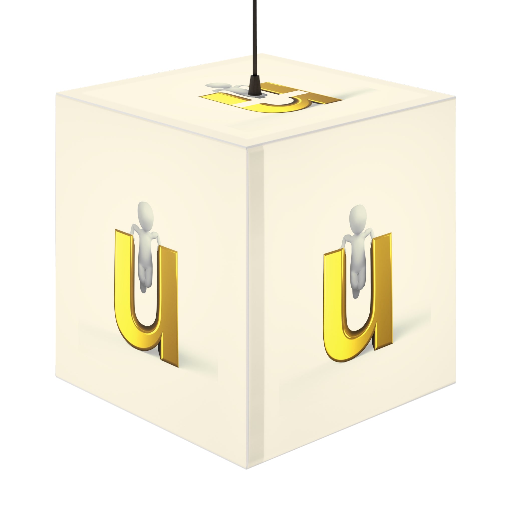 Lampe cube lumineuse 3D en or avec la lettre U | Suspension initiale monogramme