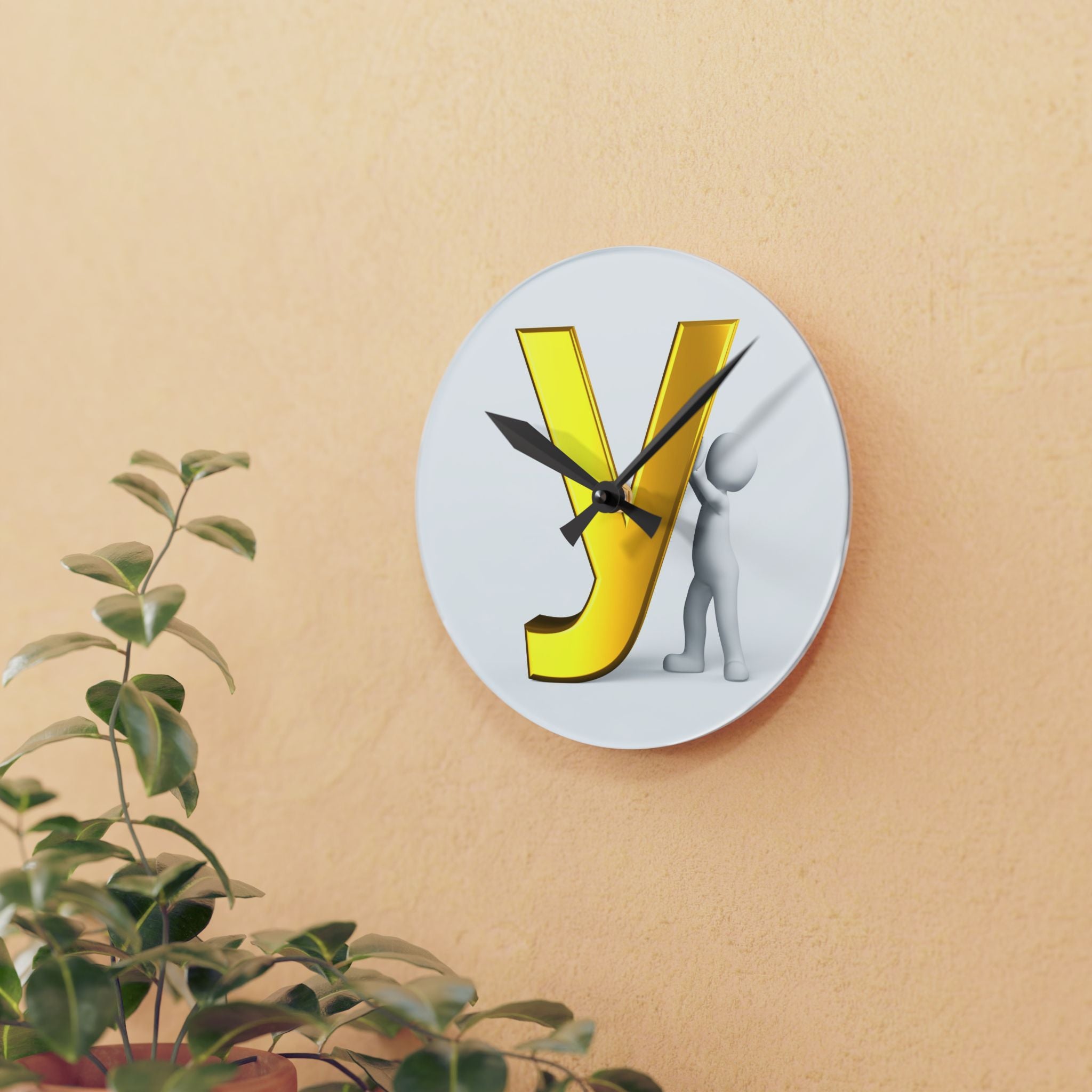 Golden Letter Y with 3D Figure Wall Clock | Alphabet Initial Home Decor