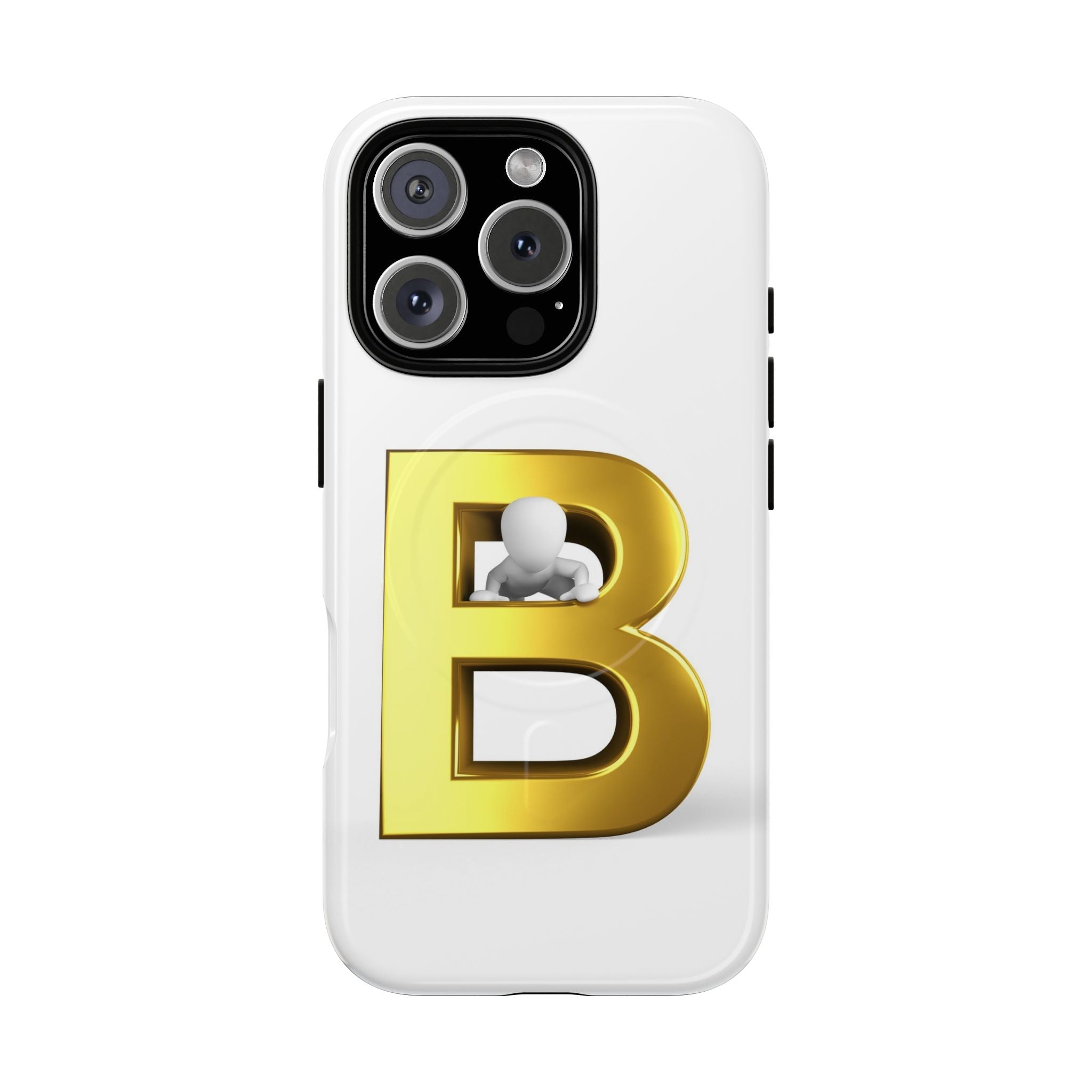 Coque de téléphone 3D Lettre B dorée | Coque magnétique résistante